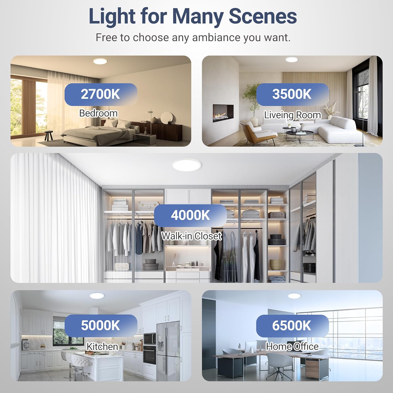 6 Pack 2640LM LED Flush Mount Ceiling Light, 24W Dimmable & 5 CCT Selectable (2700K-6500K), 12 Inch Ultra-Thin Round Flat Light Fixture for Bedroom Kitchen Hallway, White