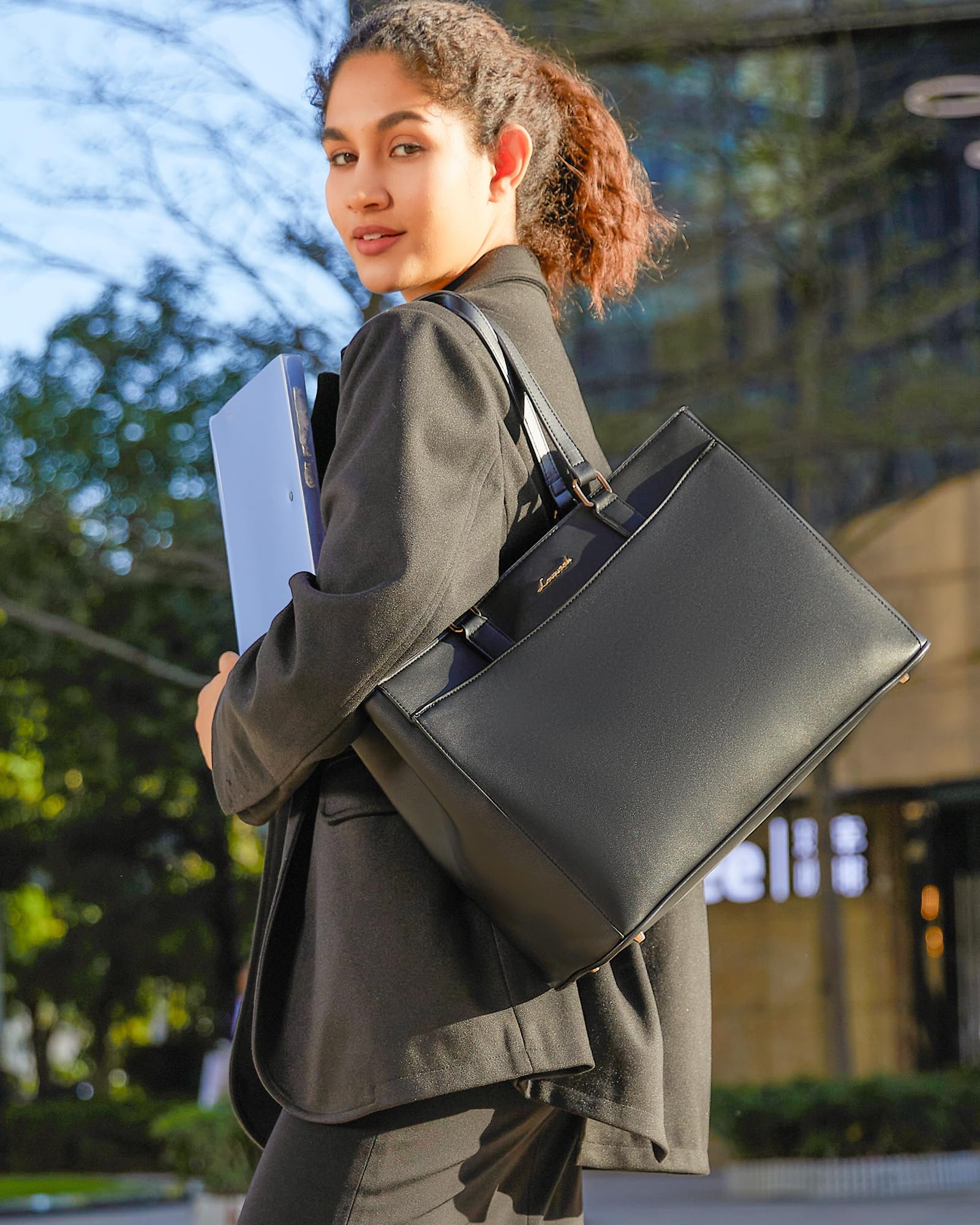 LOVEVOOK Laptoptasche Damen 15,6 Zoll, Leicht Aktentasche Arbeitstasche Handtasche Groß, Elegant Laptop Bag Business Shopper Tasche Lehrertasche Schultertasche Women für Uni Schule Büro, Schwarz