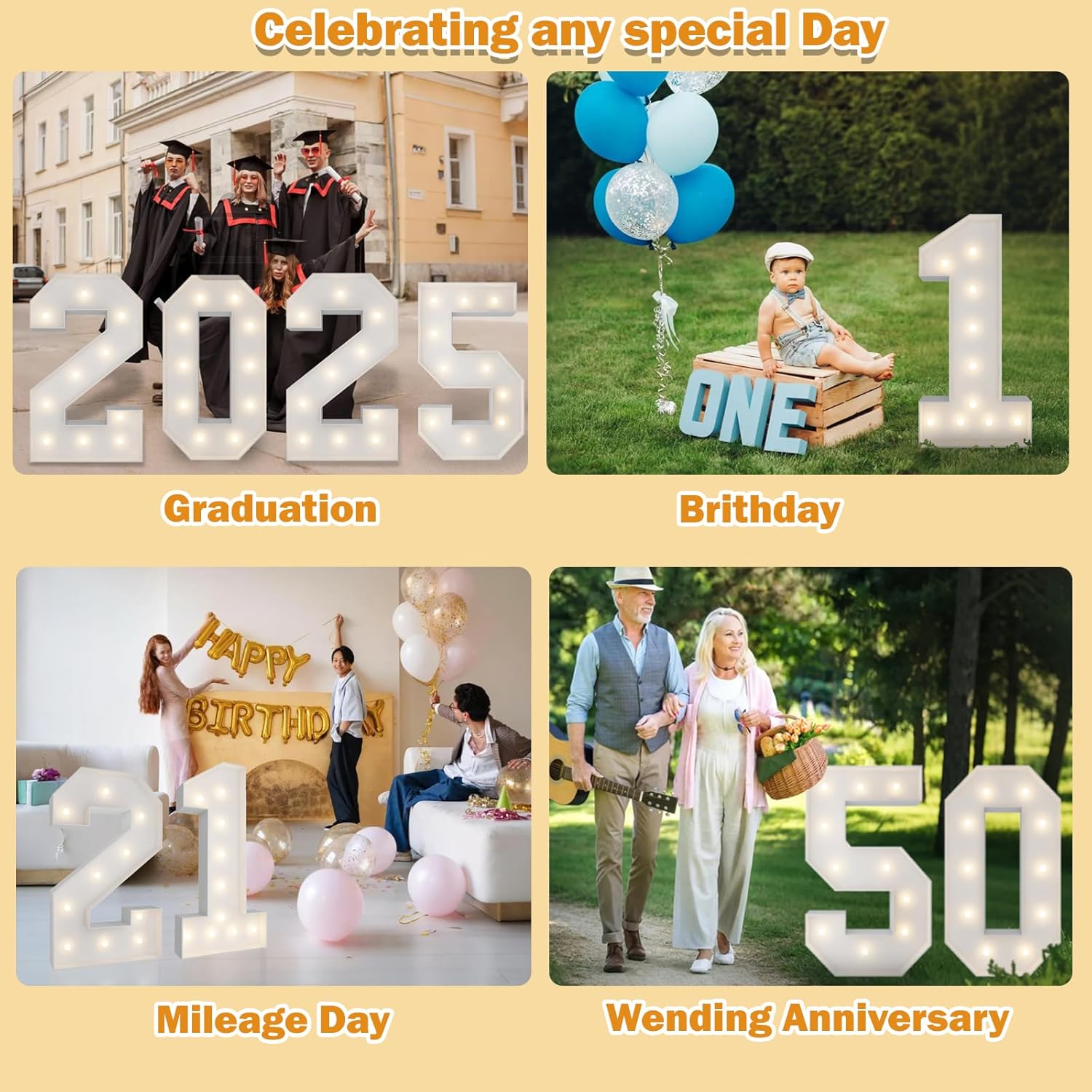 3FT Marquee Numbers, Warm White Light Up Number 1 with Display Board, Marquee Balloon Kit Decorations, DIY Pre-Cut Frames for Party, 1st Baby Birthday, Anniversary Decor, 21st Milestones