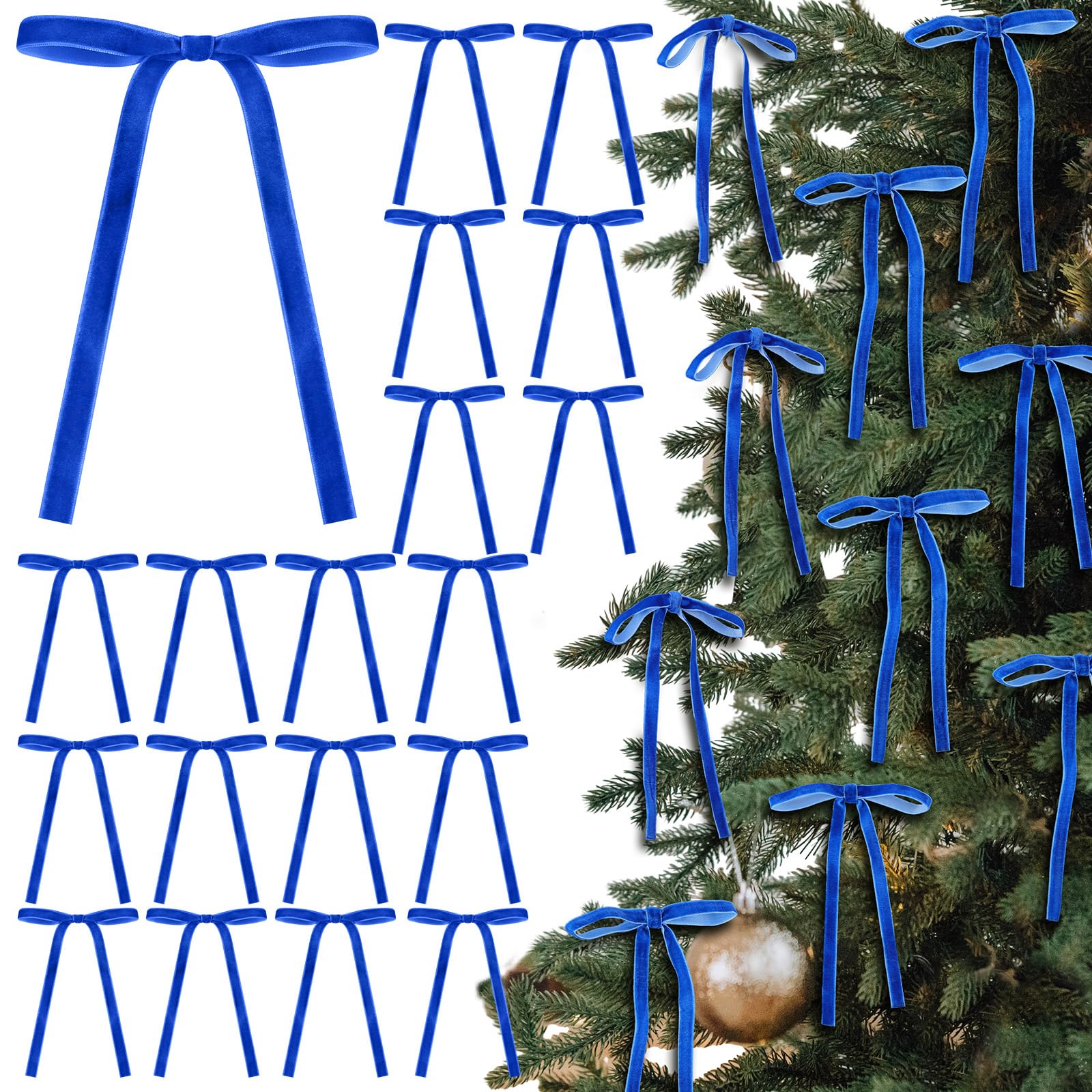 24 Pcs Velvet Bows for Christmas Tree Vintage Rustic Velvet Christmas Ornaments Bows for Door Garland Wreath Decoration