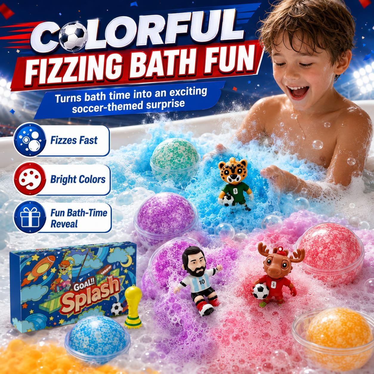 Bath Bombs for Kids: Football Bath Bombs with Surprise Inside, Organic Bath Bombs Rich in Natural Essential Oils, Kids Bath Gift Set for Dry Skin Moisturize, Summer Party Favors for Kids (6 Pcs)