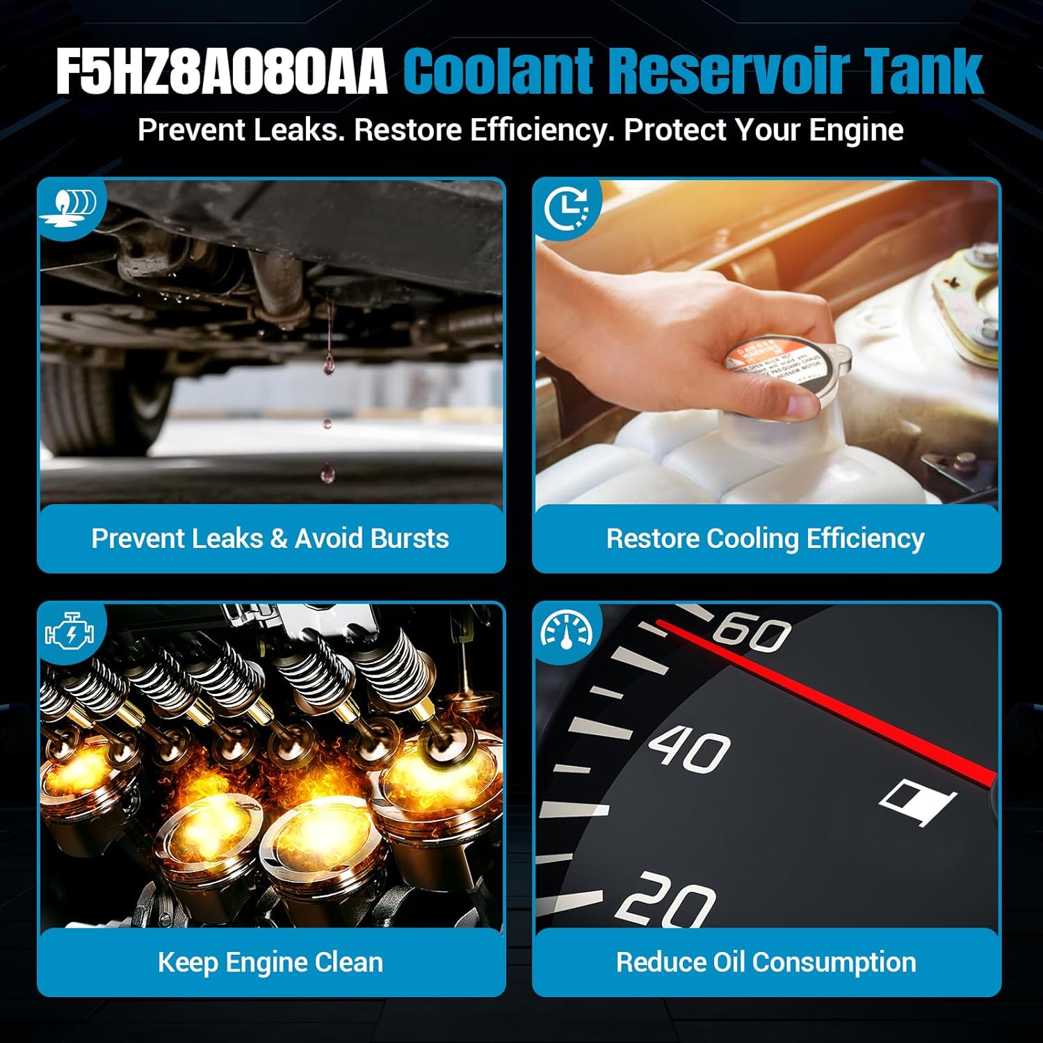 F5HZ8A080AA Antifreeze Coolant Reservoir Tank with Metal Cap Compatible with 1994-1999 Ford B600 B700 F600 F800 F900, Radiator Reservoir Tank Replace OE F5HZ8A080AA,F5HT8A080