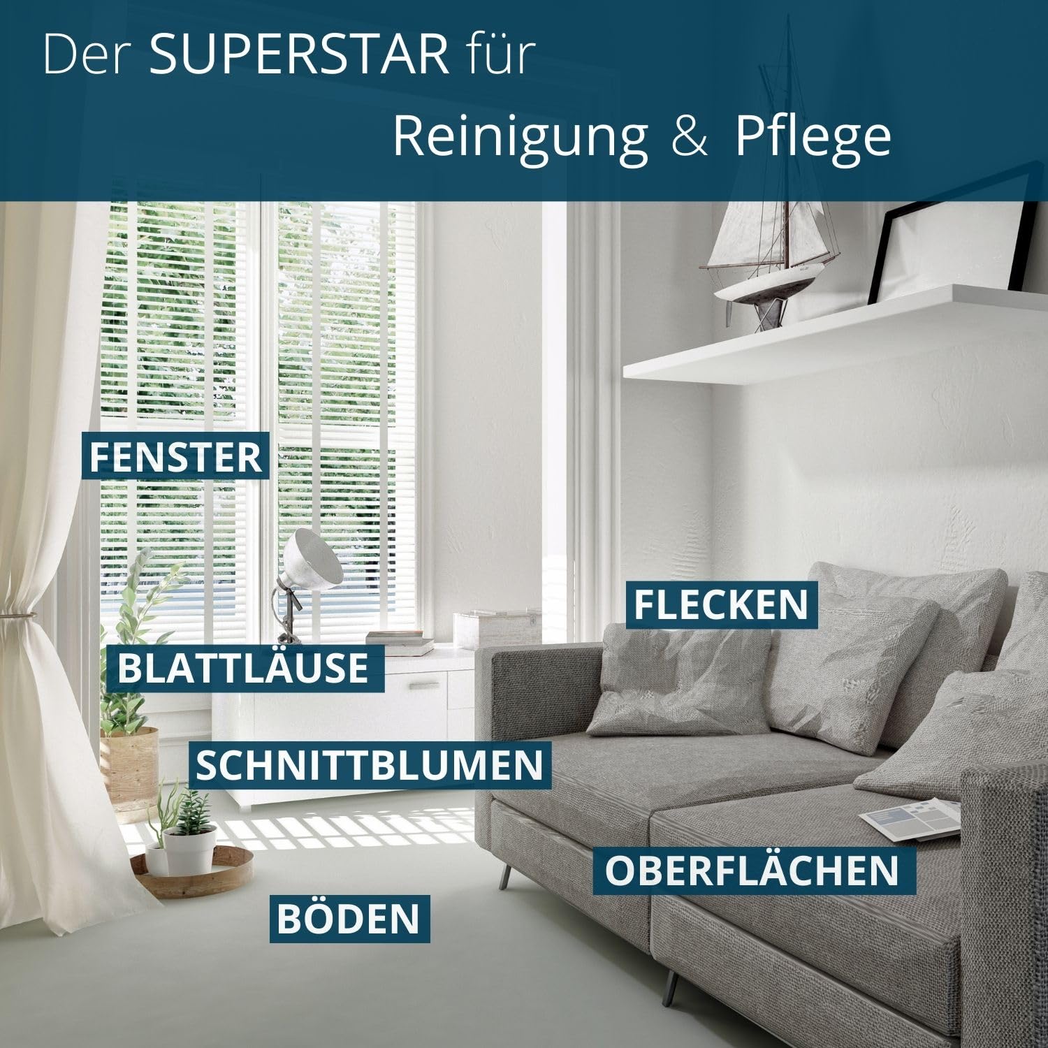 Ha-Ra Set Bodenexpress 42 cm aus Edelstahl mit Mach 6 Bodenfaser & 500 ml Konzentrierte Vollpflege I Universalreiniger I robuster & wendiger Wischmop mit rutschfestem Griff & teilbarem Stiel