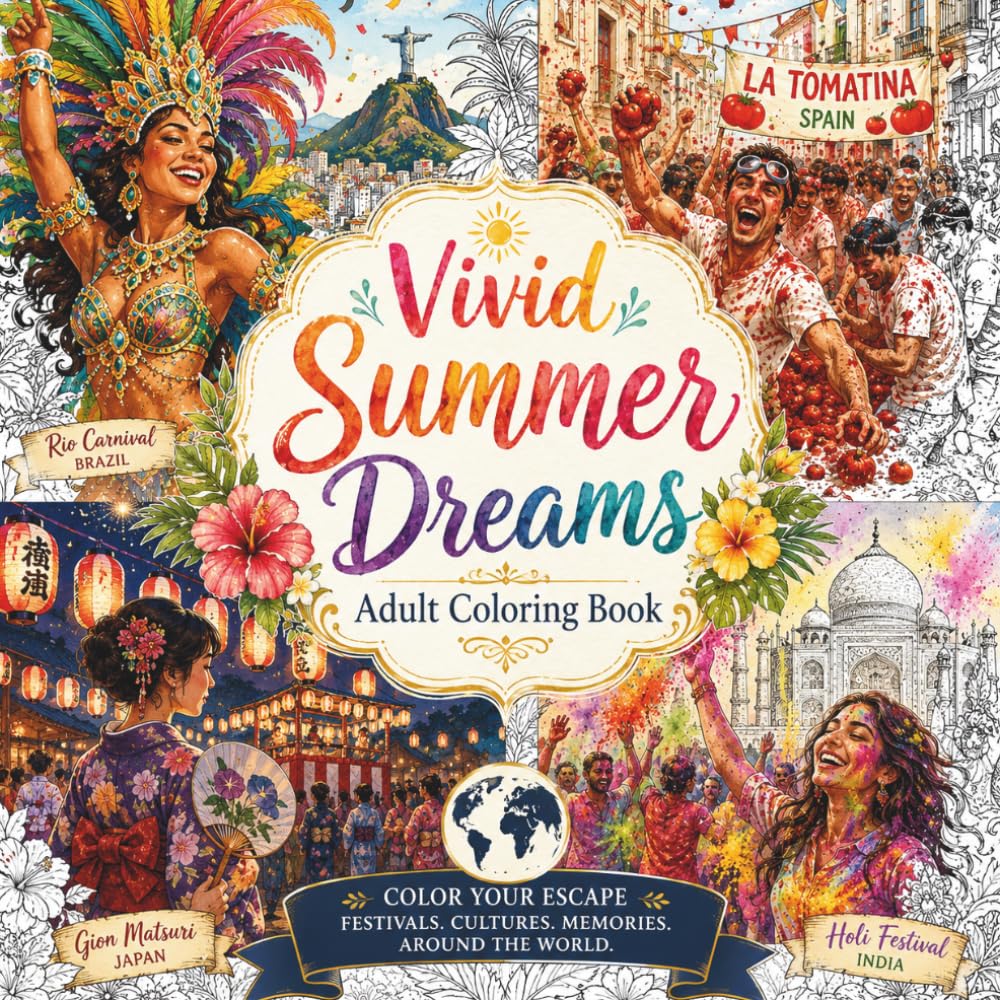 Vivid Summer Dreams: Adult Coloring Book with Pattern Designs for Stress Relief and Relaxation