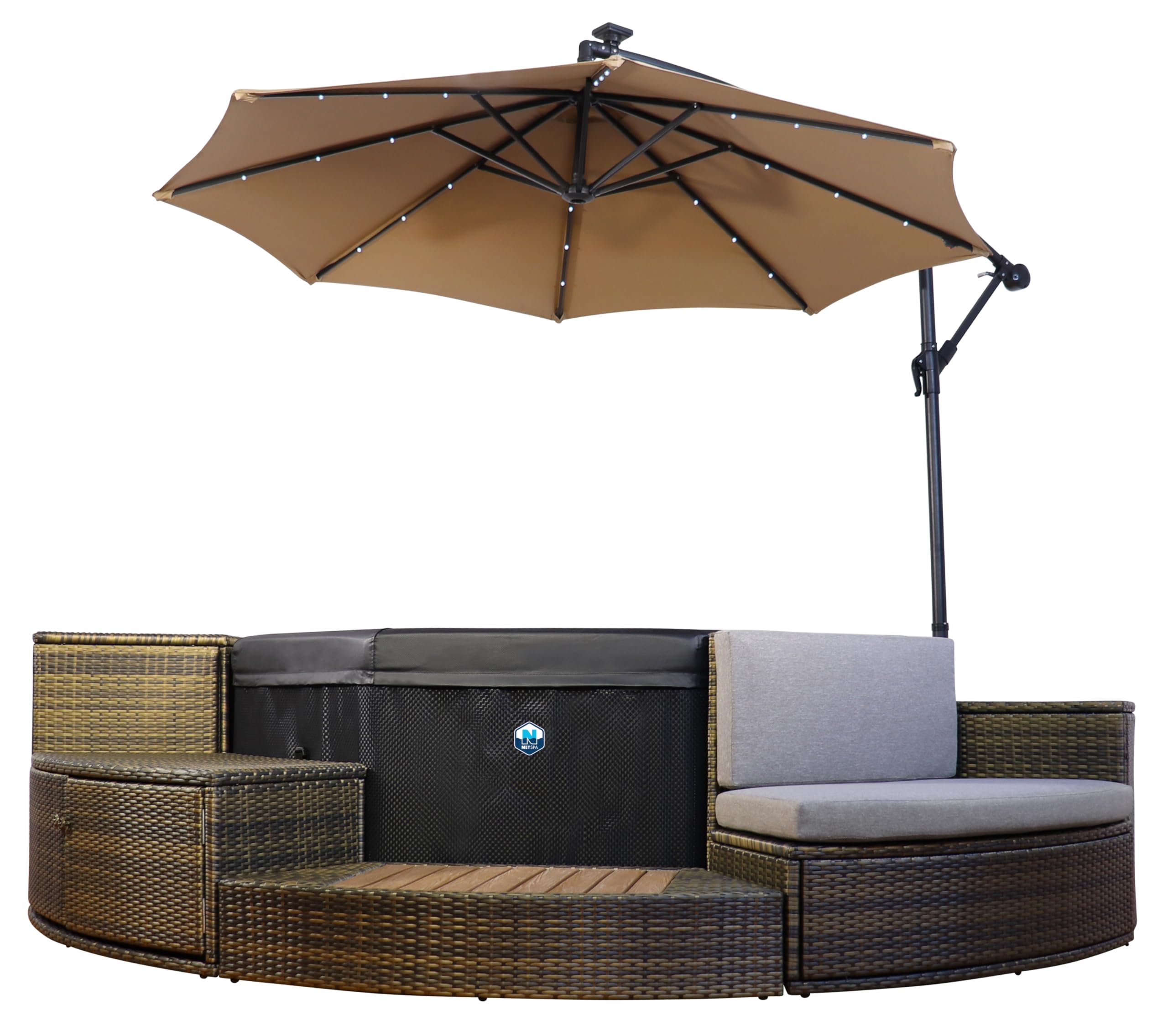 NETSPA - GD-UM2500BS - Parasol Complet (Base + Parasol) - Structure en Acier - LED intégrées alimentées par Panneau Solaire - Pied avec Roulette de Transport - Rond