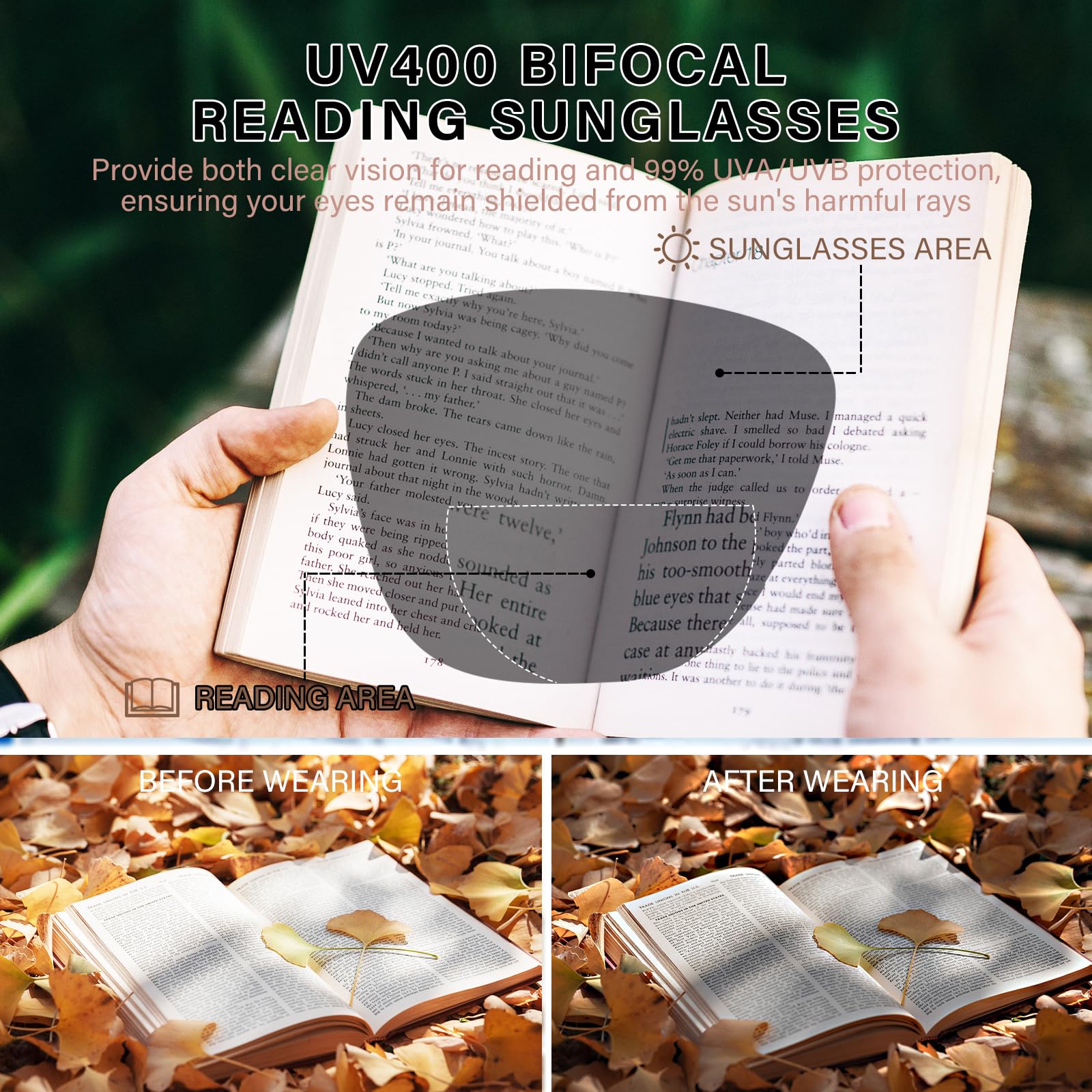 ZESAKER Bifocal Reading Sunglasses for Women Men Stylish Outdoor UV Protection Reader Sunglasses Spring Hinges (Light Brown, 2.5)