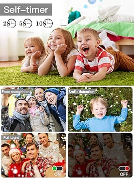 Upgrade Kids Digital Camera - 56MP FHD 1080P with 16x Zoom, Anti-Shake, 32GB TF Card, Two Batteries, Lanyard (White)