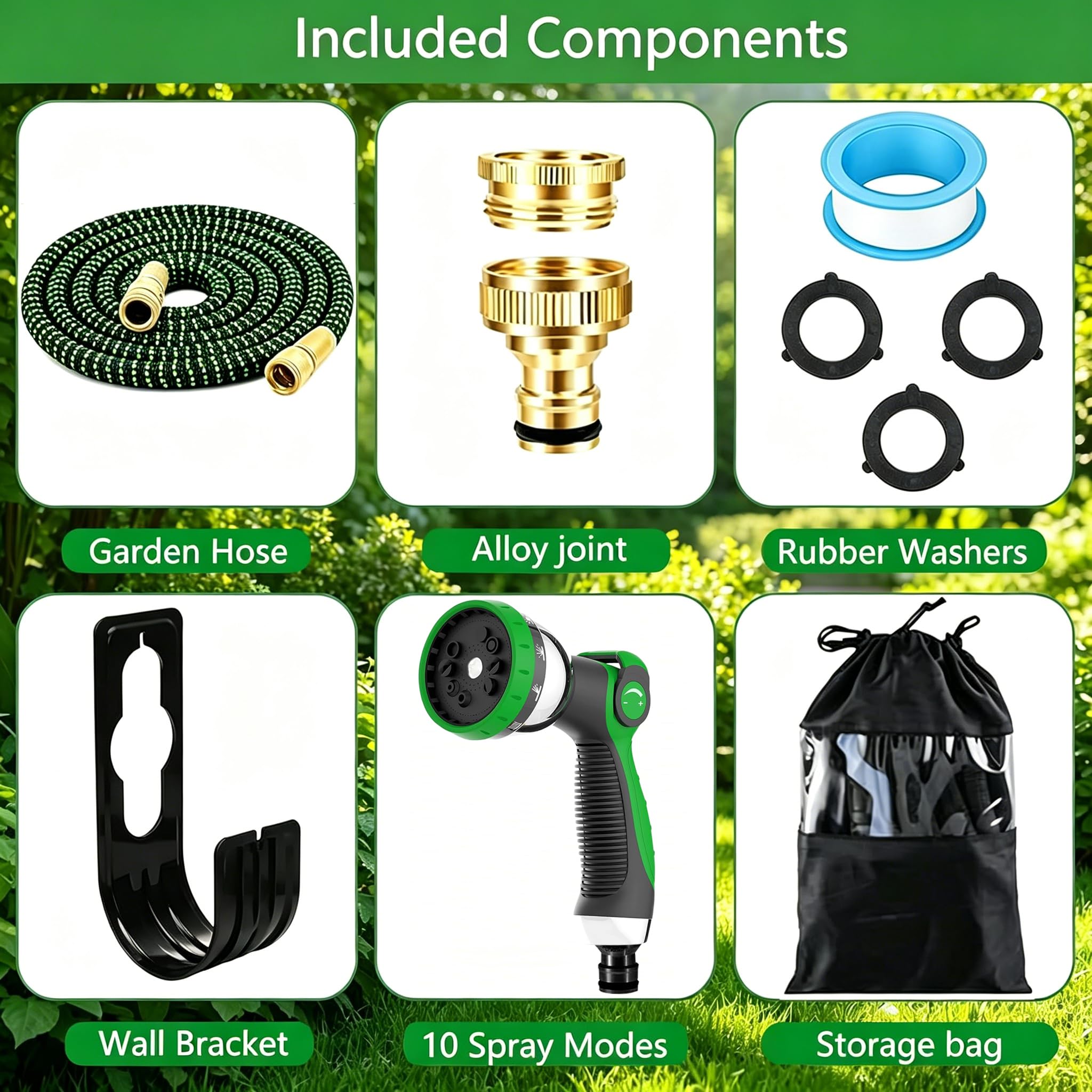 Tuyau d'Arrosage Extensible 15M/50FT avec 10 Modèles de Pulvérisation Convient aux Robinets de 1/2" et 3/4" Raccords en Métal Durables pour Jardin, Arrosage, Nettoyage