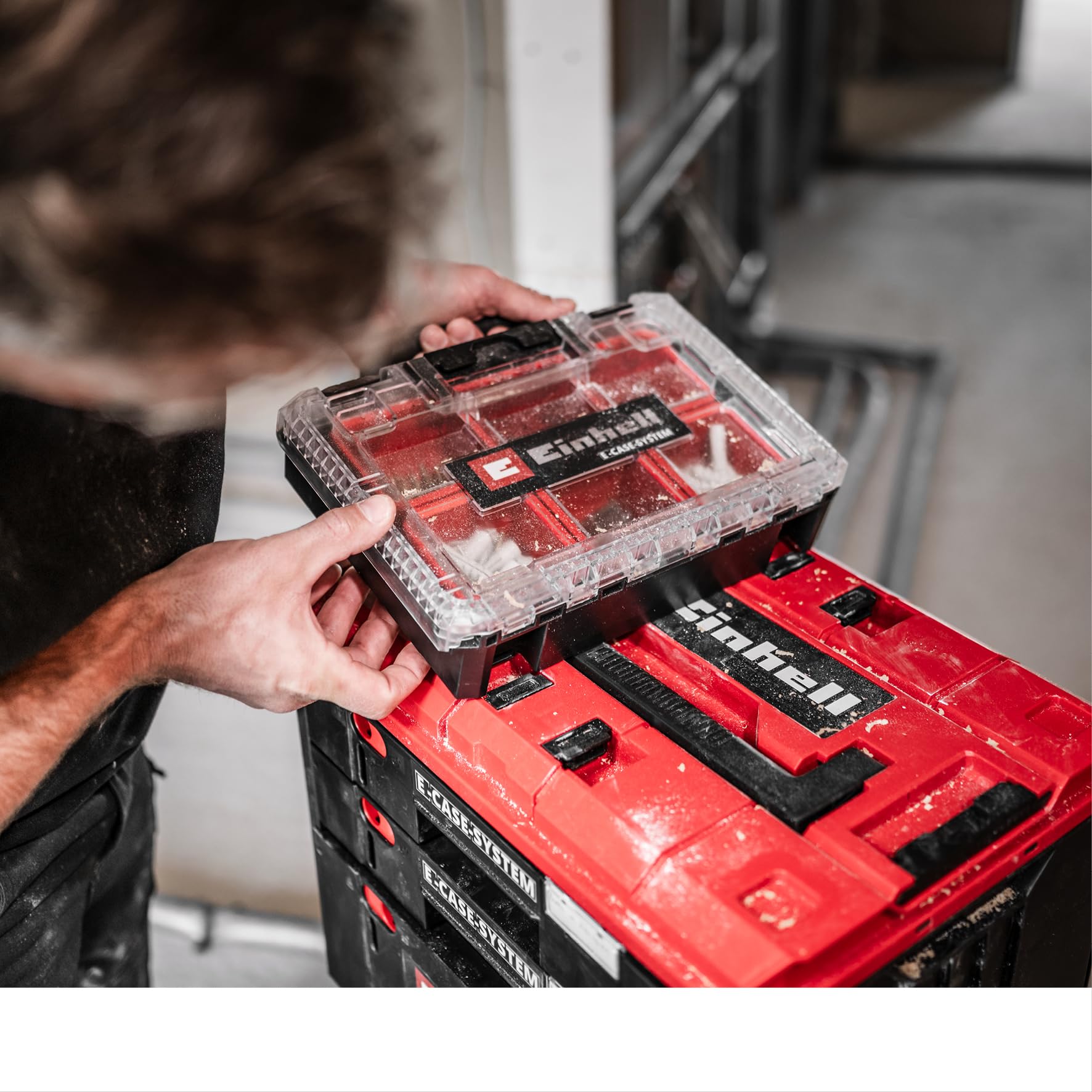 Original Einhell E-Case Half Size Sortierbox (passend für Standard E-Cases mit Half Size, Half Size E-Cases und E-Case Adapterplatte, bis 12,5 kg, inkl. 4 x Sortierboxen)