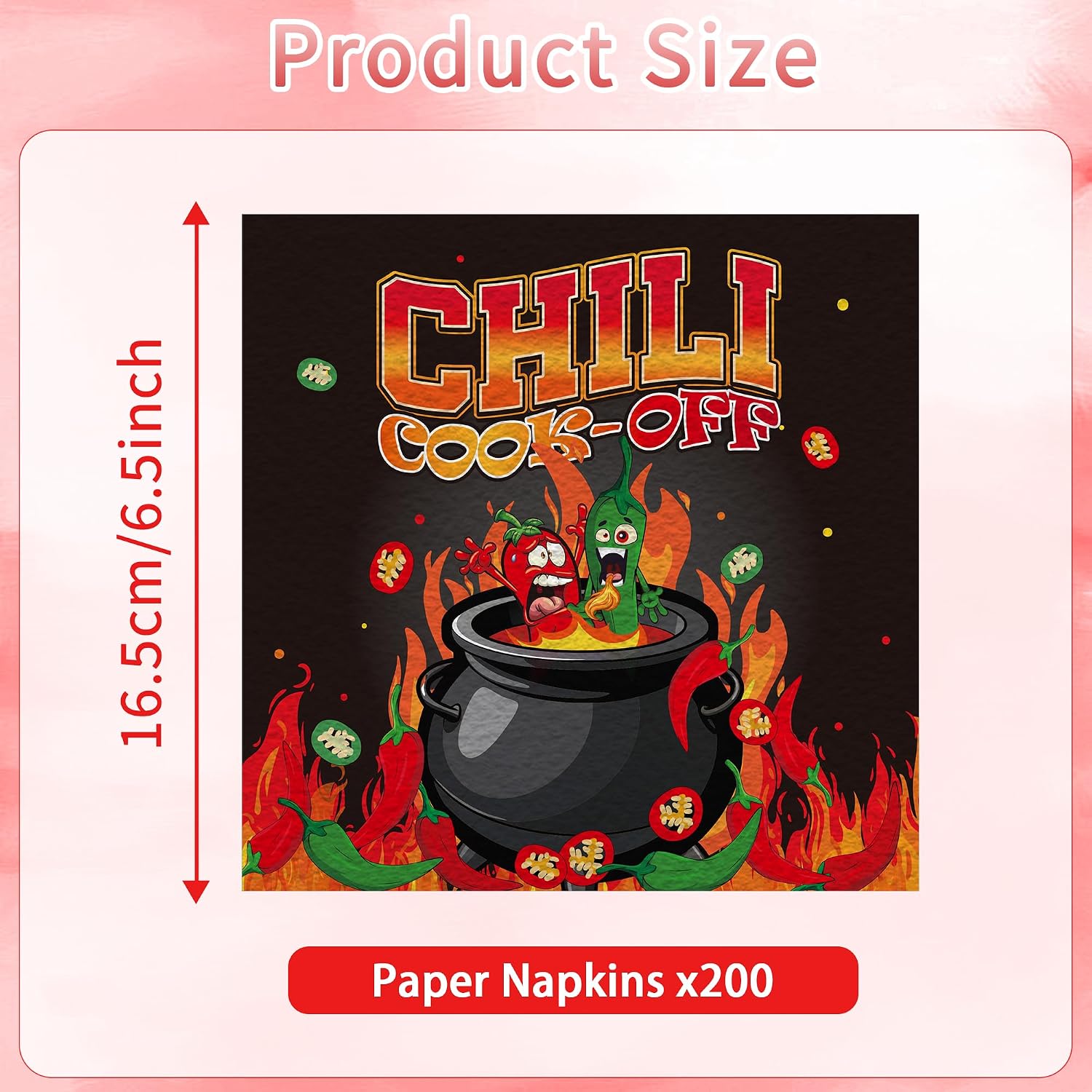 200 Pcs Chili Cook Off Decorations Napkins, Funny Spicy Pepper Cartoon Party Napkins, Hot Chili Party Supplies for Festival or Cooking Contest