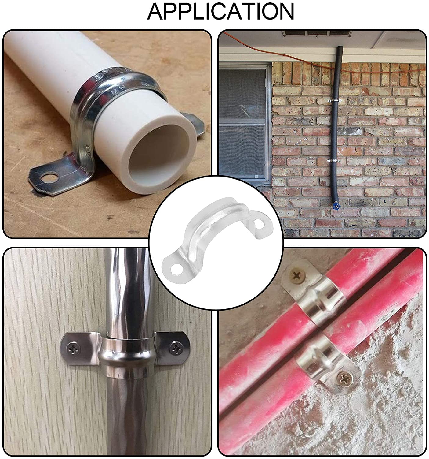 100 Pack 3/4 inch U Clamp Metal Rigid Pipe Strap with 2 holes