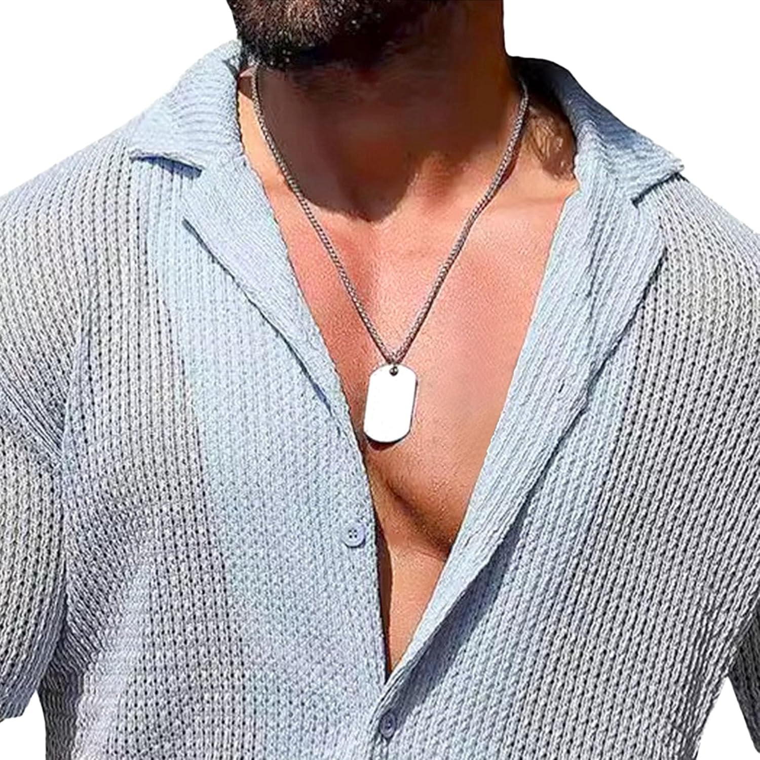 Men Classic Cool Breathable Knit Shirt Notched Lapel Fashion Beach T Shirts Summer Casual Hollow Out Cardigan Tops