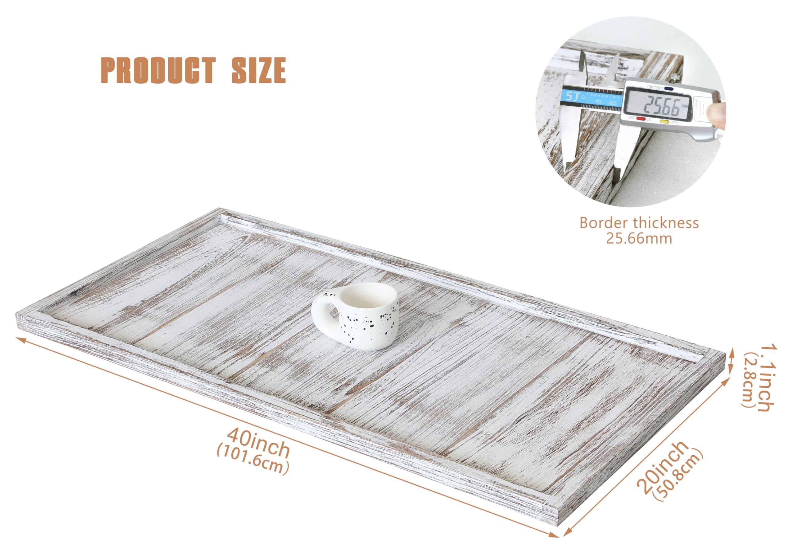 Gurfuy Bandeja rectangular otomana extragrande de 40 x 20 pulgadas, bandeja de madera rústica para servir de granja, bandejas decorativas de gran tamaño, mesa de café, sala de estar, cocina, mostrador