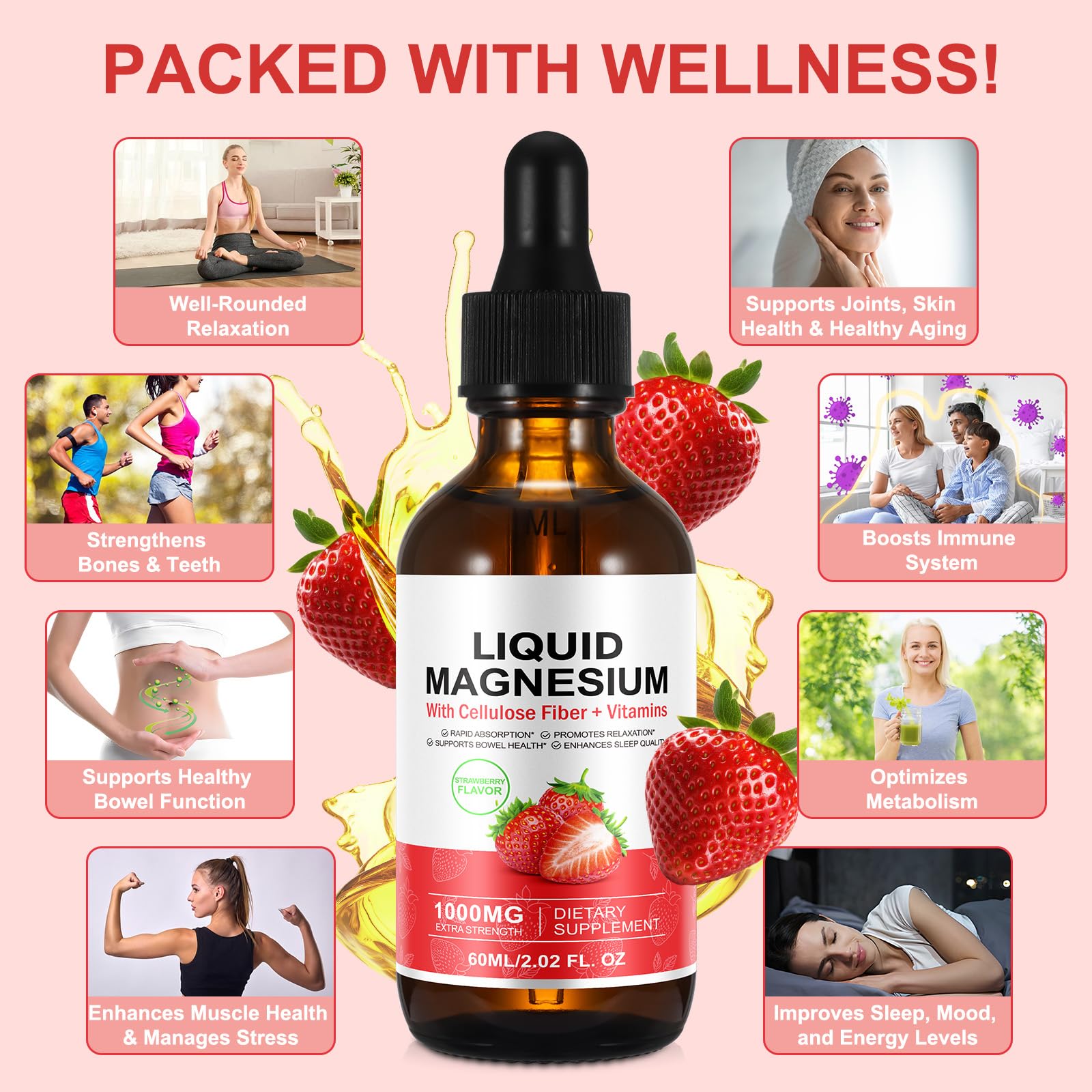 Magnesium Glycinate Liquid - 1000 MG Extra strength, High Potency Magnesium Glycinate, Taurate Complex Supplement to Support Stress Relief, Relaxation, Muscle, Sleep Support - Strawberry Flavor (60ml) — Amazon image 8