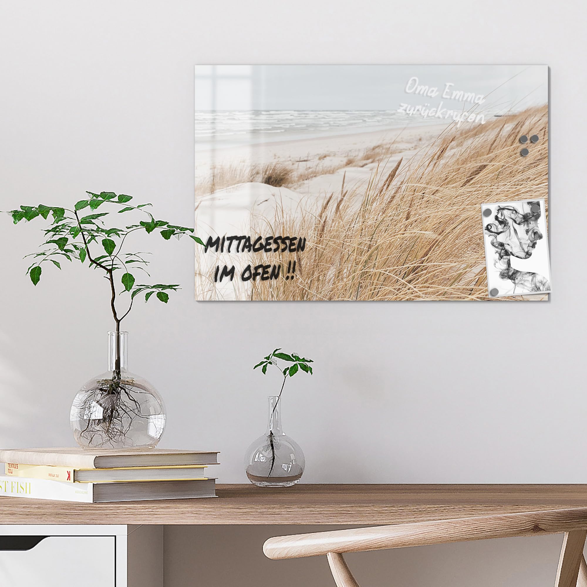 DEQORI Glas-Magnettafel | 60x40 cm cm groß | Motiv Winterstrand Stille | Memo-Board aus Glas | Magnetboard inkl. Magnete, Stift & Tuch für Küche & Büro | Tafel magnetisch & beschreibbar