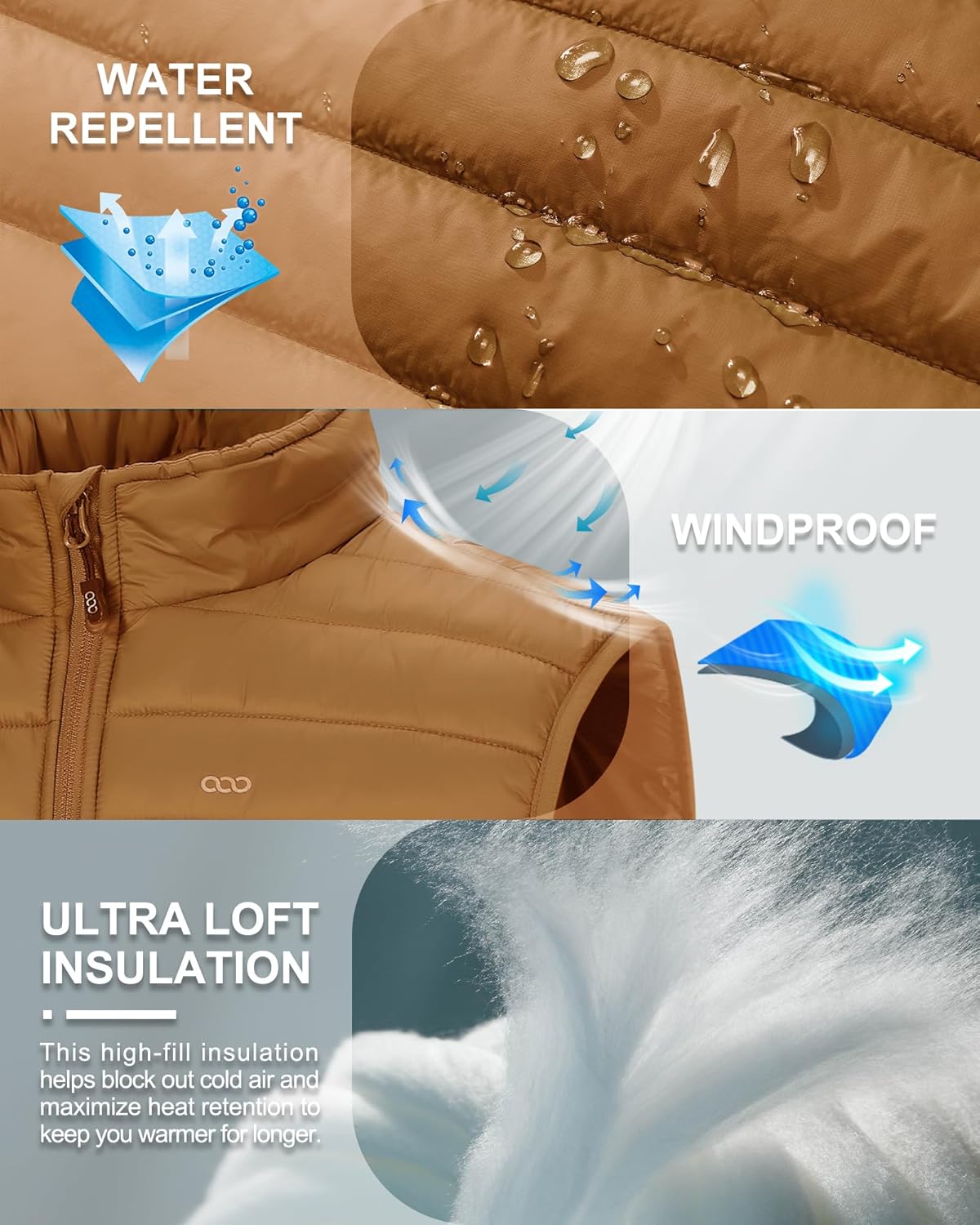 33,000ft Men's Lightweight Packable Insulated Puffer Vest Outerwear, Warm Winter Sleeveless Jacket for Golf Running