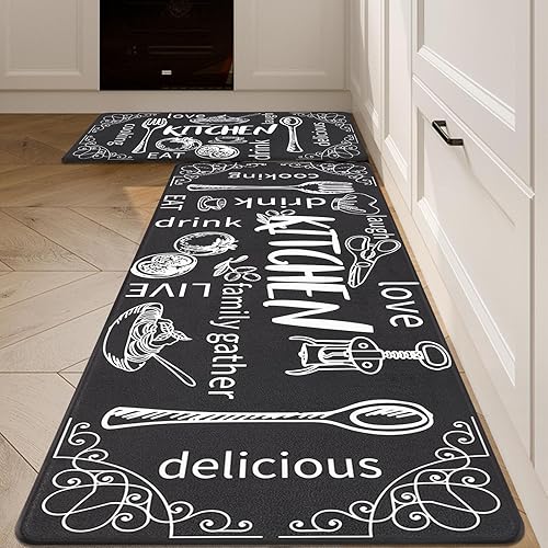 Miniatura 29 de HEBE - Juego de 2 alfombrillas de cocina antifatiga, impermeables, antideslizantes, cómodas, resistentes, de pie, de espuma de PVC, acolchadas, 17 x