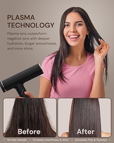 Miniatura 5 de Secador de pelo de iones de plasma con difusor para cabello rizado, secador profesional de alta velocidad de 110000 RPM con iones de plasma, secador