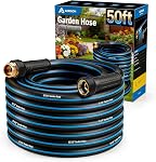 Caoutchouc lourd de jardin 5/8" x 50FT, Tuyau d'eau non extensible avec robinet de 3/4" pour pelouse et lave- voiture
