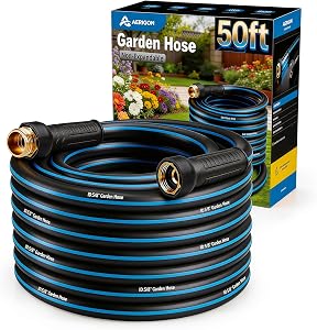 Heavy Duty Rubber Garden Hose 5/8" x 50FT, Non-Expandable Kink-Free Water Hose with Leak-Proof 3/4" Fittings for Yard Lawn and Car Wash