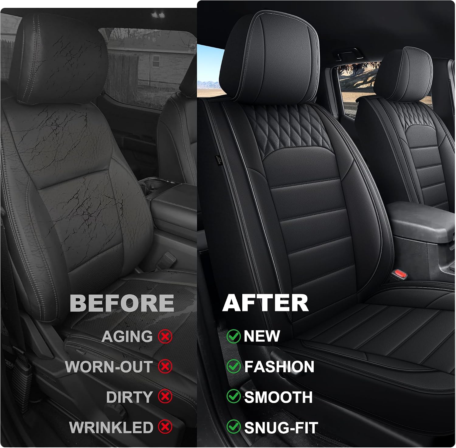 YORKNEIC Full Set Fit for Toyota Tacoma Seat Cover 2024 2025 2026 Faux Leather Seat Covers for Trucks Waterproof Car Cushion Protectors(Black)
