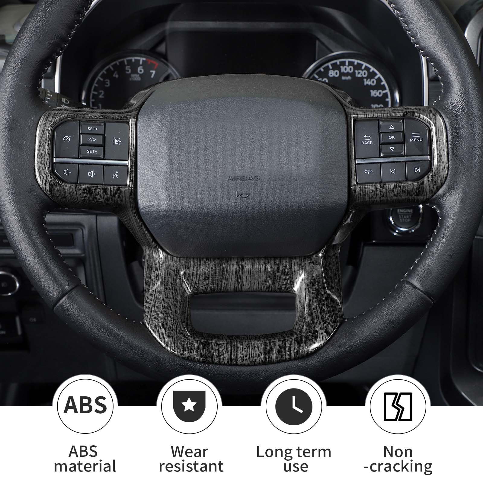 Linskip Steering Wheel Trim Compatible with Ford F150 2021 2022 2023 2024 2025, Steering Wheel Cover for Ford F-150 Interior Accessories(Dark Wood Grain)