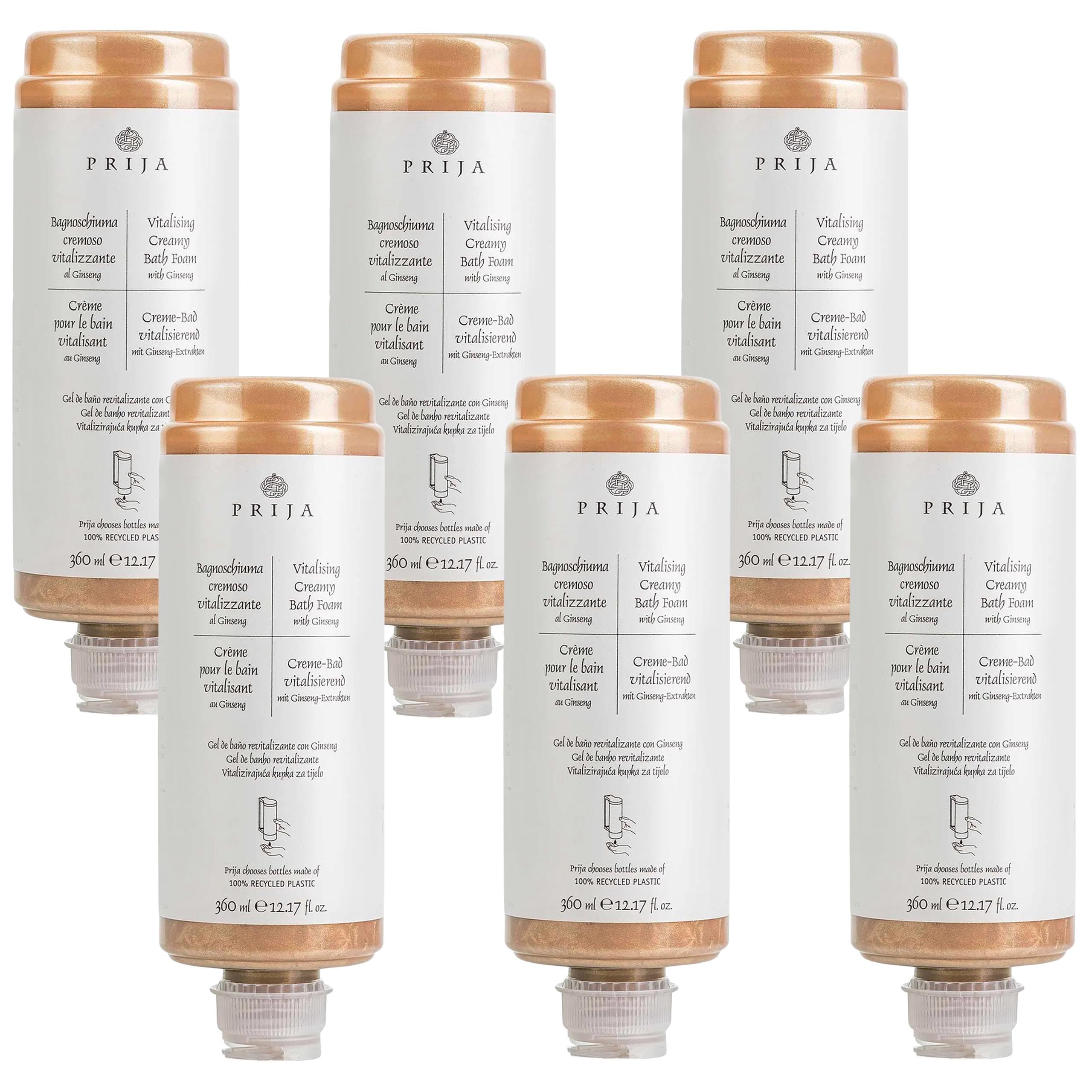 PRIJA Odżywczy płyn do kąpieli z drobinkami złota, kremowa pianka, żeń-szeń, wkład do dozownika 360 ml (6x360ml, Żeń-szeń)