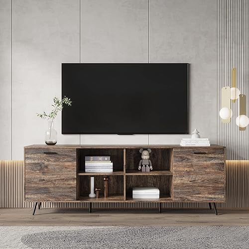 Holaki Mueble de TV de madera de mediados de siglo para TV de 80 pulgadas consola multimedia centro de entretenimiento de TV mesa de televisión con