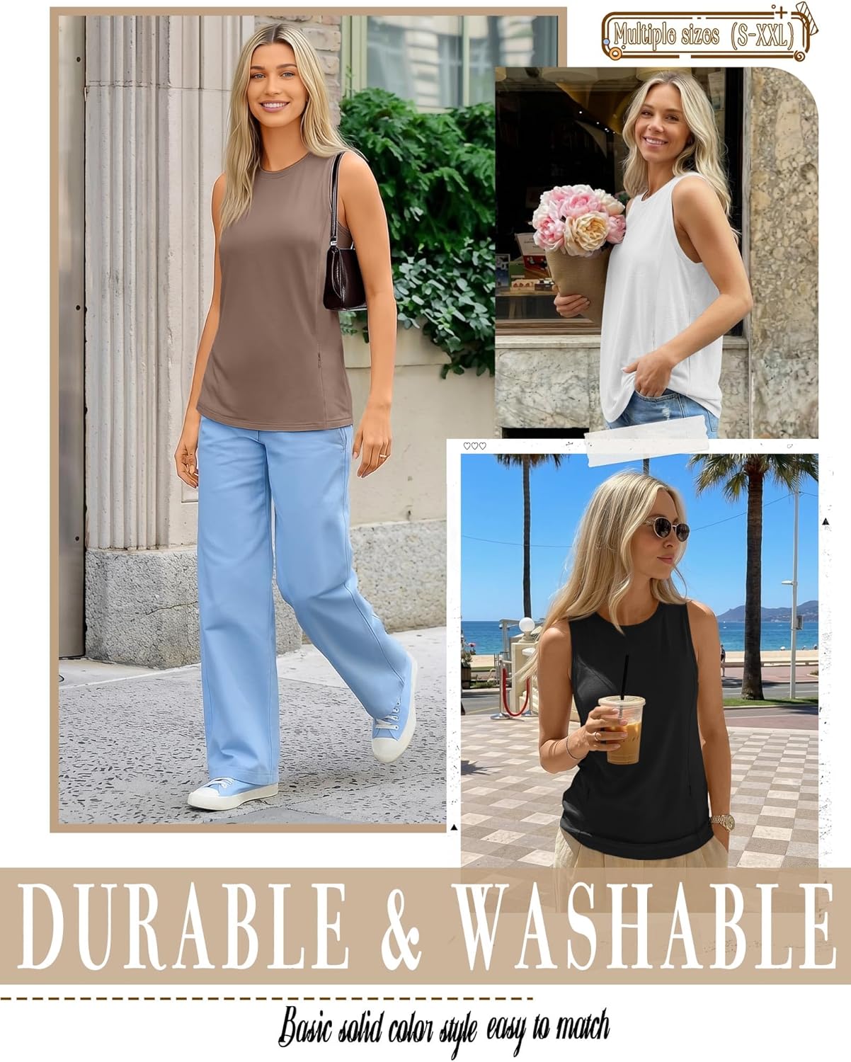 3 Pack Women's Nursing Tank Tops Hidden Zippers Sleeveless Shirts Breastfeeding Crew Neck Loose Maternity Tops