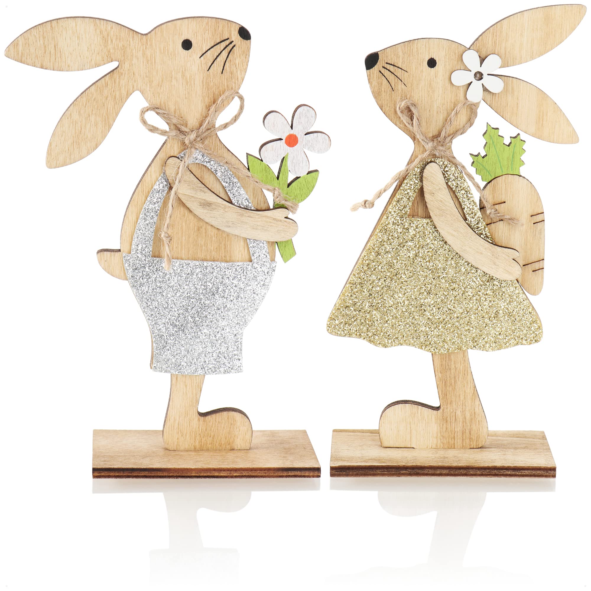 Com-Four 2 Pieces - Orange/Yellow Com-Four® 2X Decorative Displays For Easter - Easter Bunny With Flower And Carrot Made Of Wood - Bunny To Put - Easter Decoration Made Of Wood ()