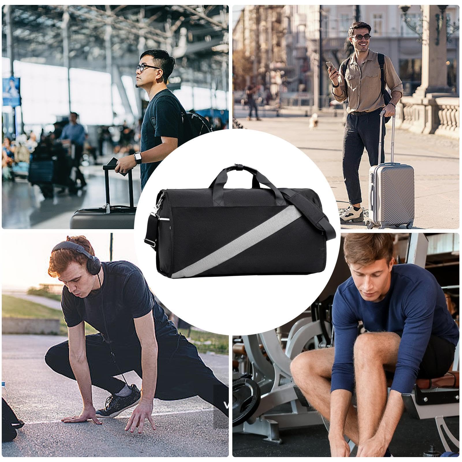 Sporttasche für Damen und Herren, Reisetasche mit Schuhfach, Reise-Kleidersack, wasserdicht, faltbar, Wochenendtasche, Flugtasche für Schuhbeutel, Design, Flugzeug, Reisen, Fitnessstudio, Yoga,