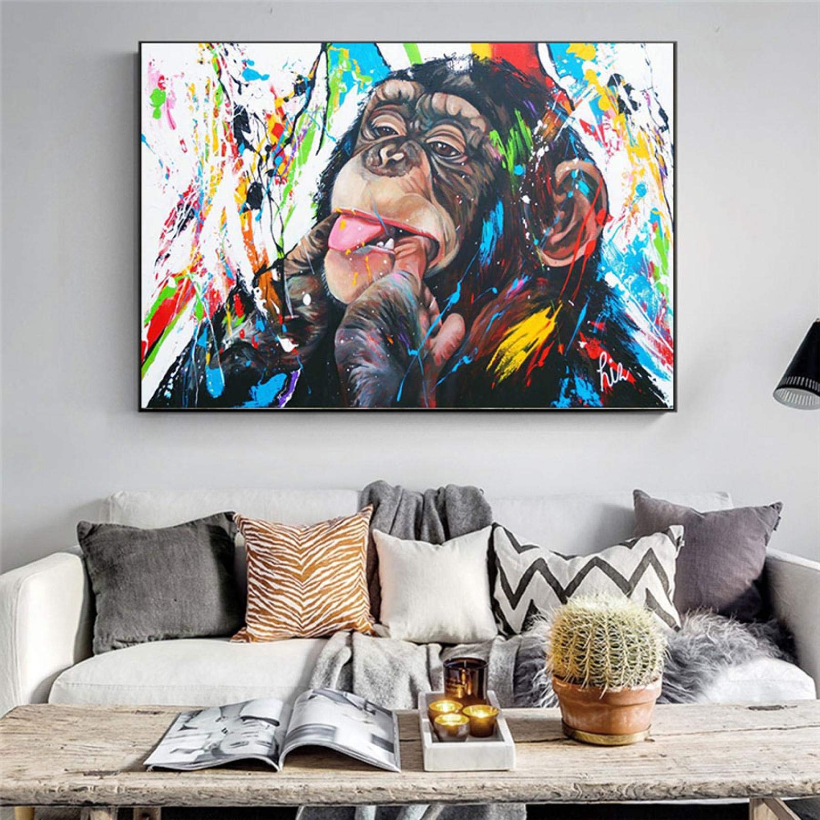 Amazon.co.jp: Monkey Biting Finger キャンバス絵画 装飾画 壁絵