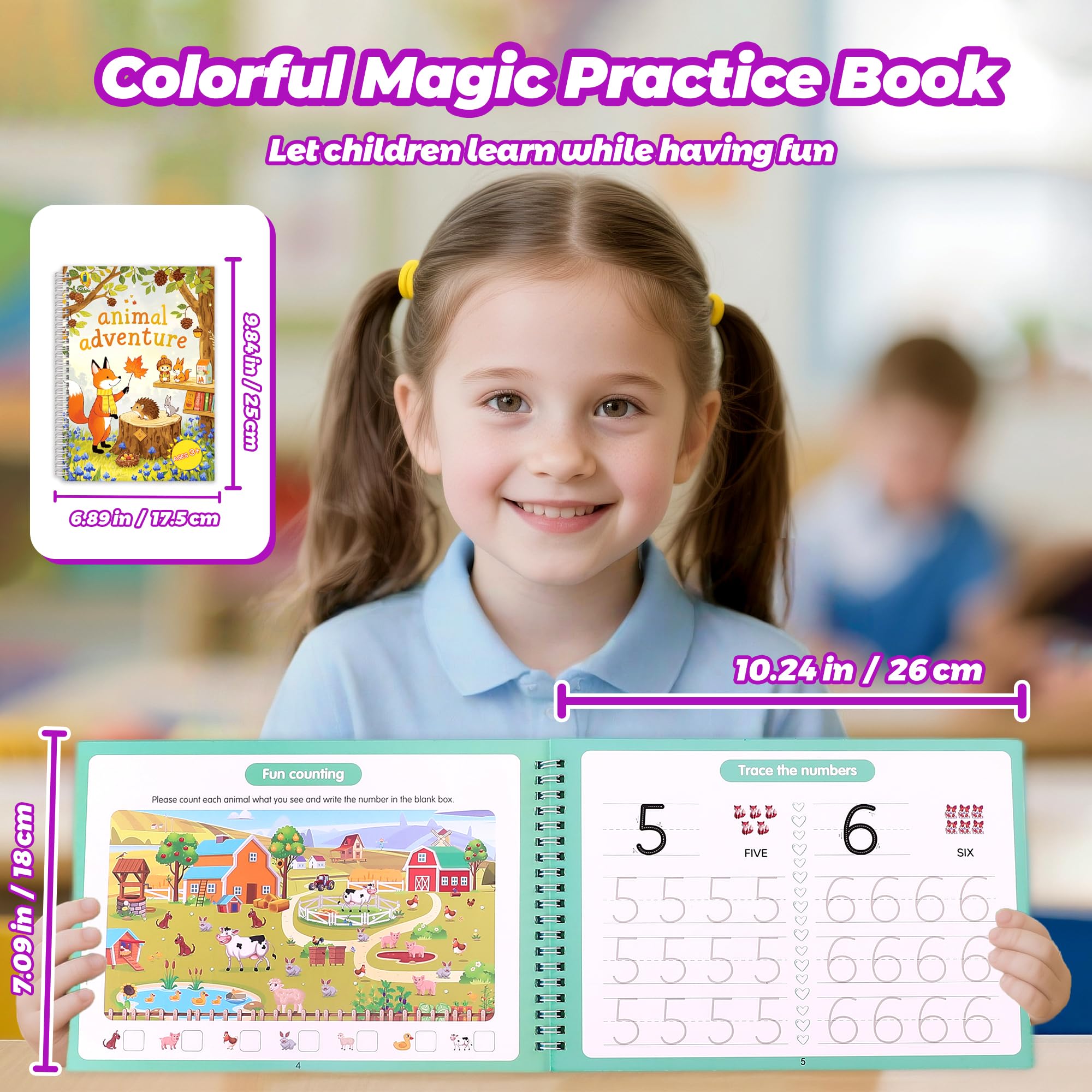 Libros de práctica de escritura con ranuras mágicas para niños, reutilizables con letras y números ranurados, adecuados para edades de 3 a 5 y 6 a 8 años, actividades de aprendizaje para niños