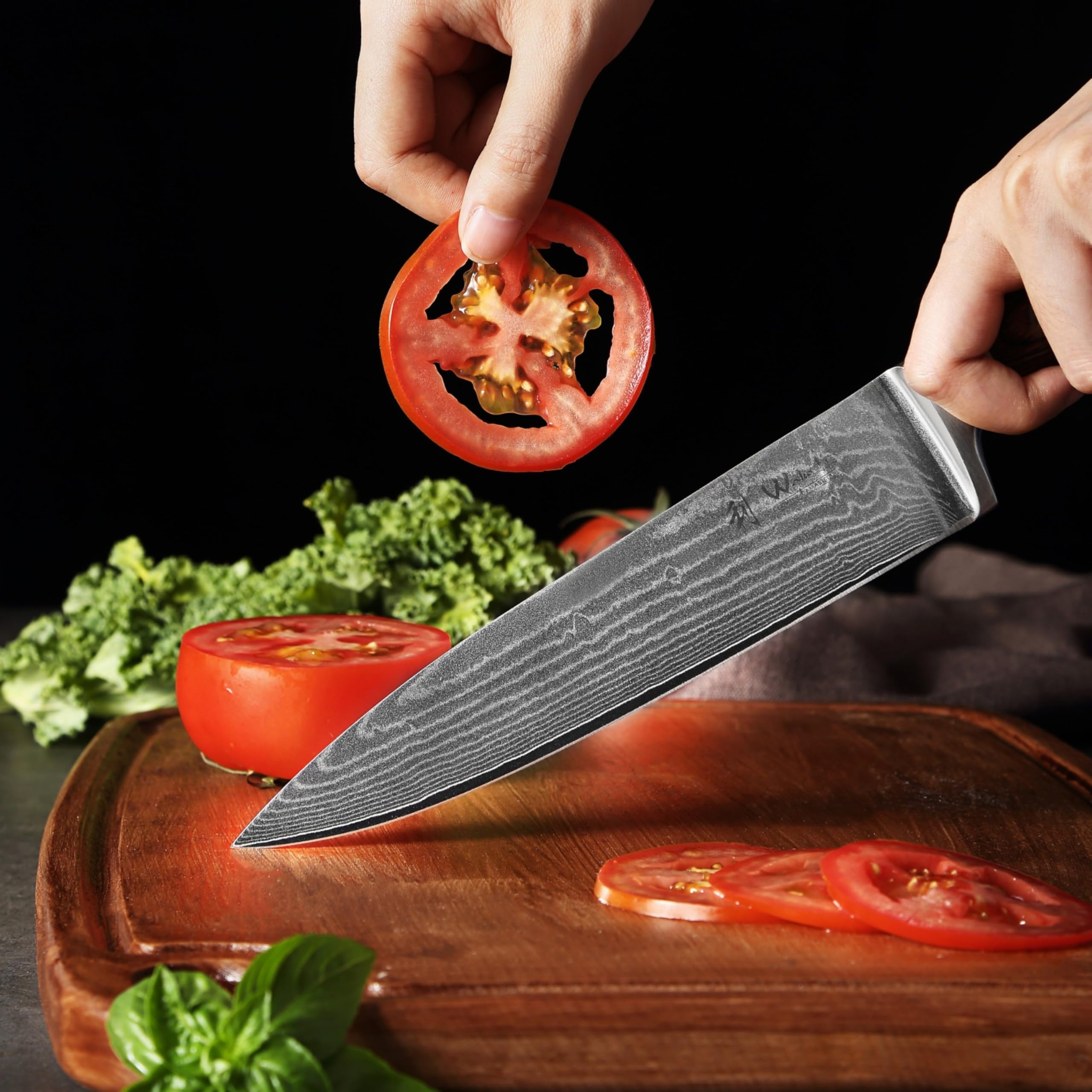 WAKOLI EDIB cuchillo de chef de 20 cm en acero de damasco de 67 capas con núcleo VG10, para carne, pescado, verduras y hierbas, mango de madera Pakka, caja de regalo | para la cocina profesional, con hoja afilada de 67 capas y núcleo VG10, proporcionando