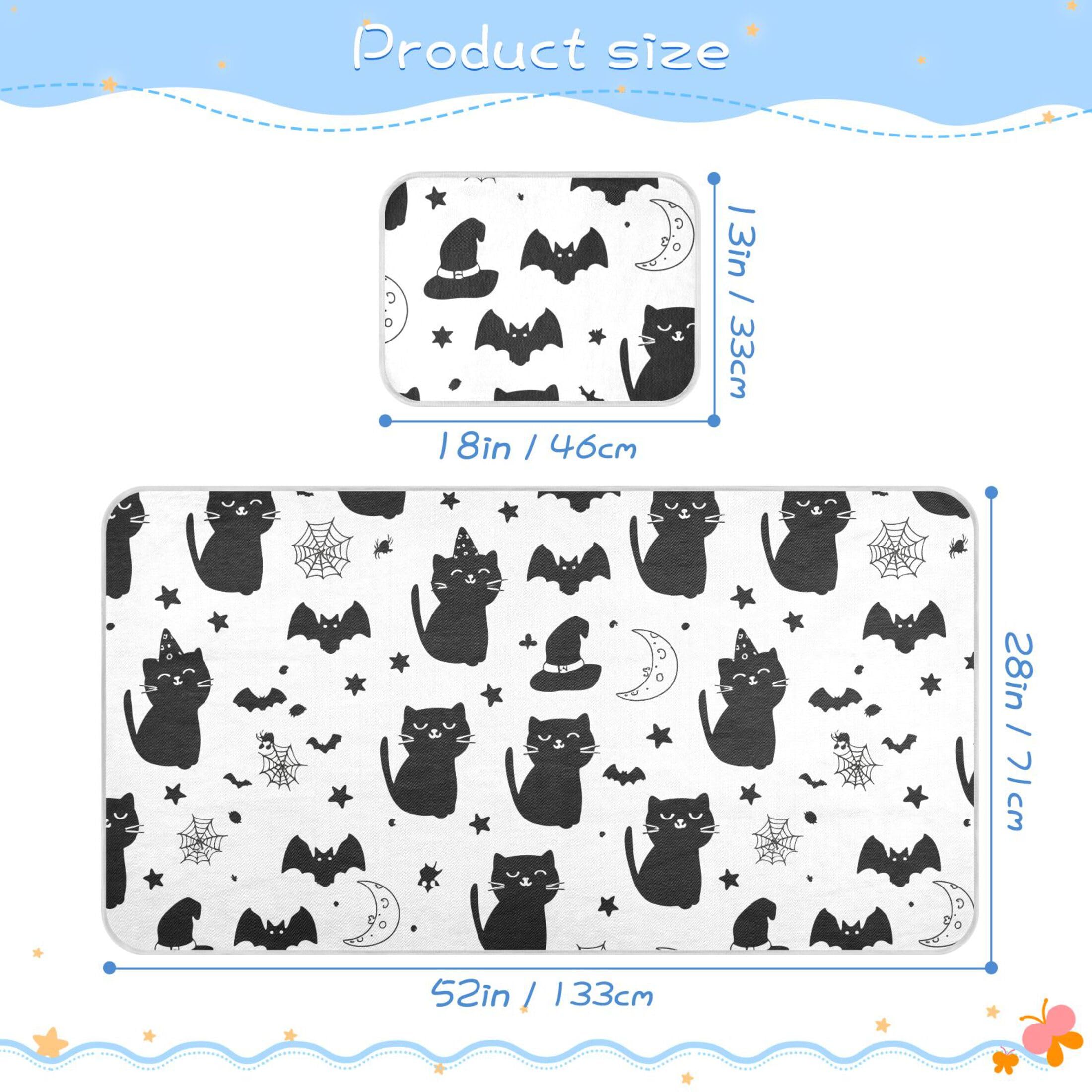 Burbuja Baby Cooling Mat Cats Bats Webs Bed Pad Ice Silk Cool Mat for Crib Mattress, Sleeping Pad with Pillowcase for Girl Boy, 28x52 in