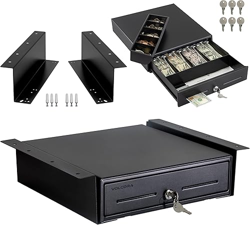 Miniatura 1 de Cajón de caja registradora con soporte de metal para montaje debajo del mostrador cajón de efectivo negro de 13 pulgadas para POS bandeja de Negro