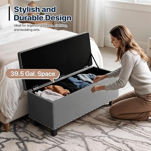 Miniatura 51 de Magshion Banco otomano de almacenamiento de 43 pulgadas, banco de almacenamiento tapizado en el extremo de la cama, reposapiés otomano grande con