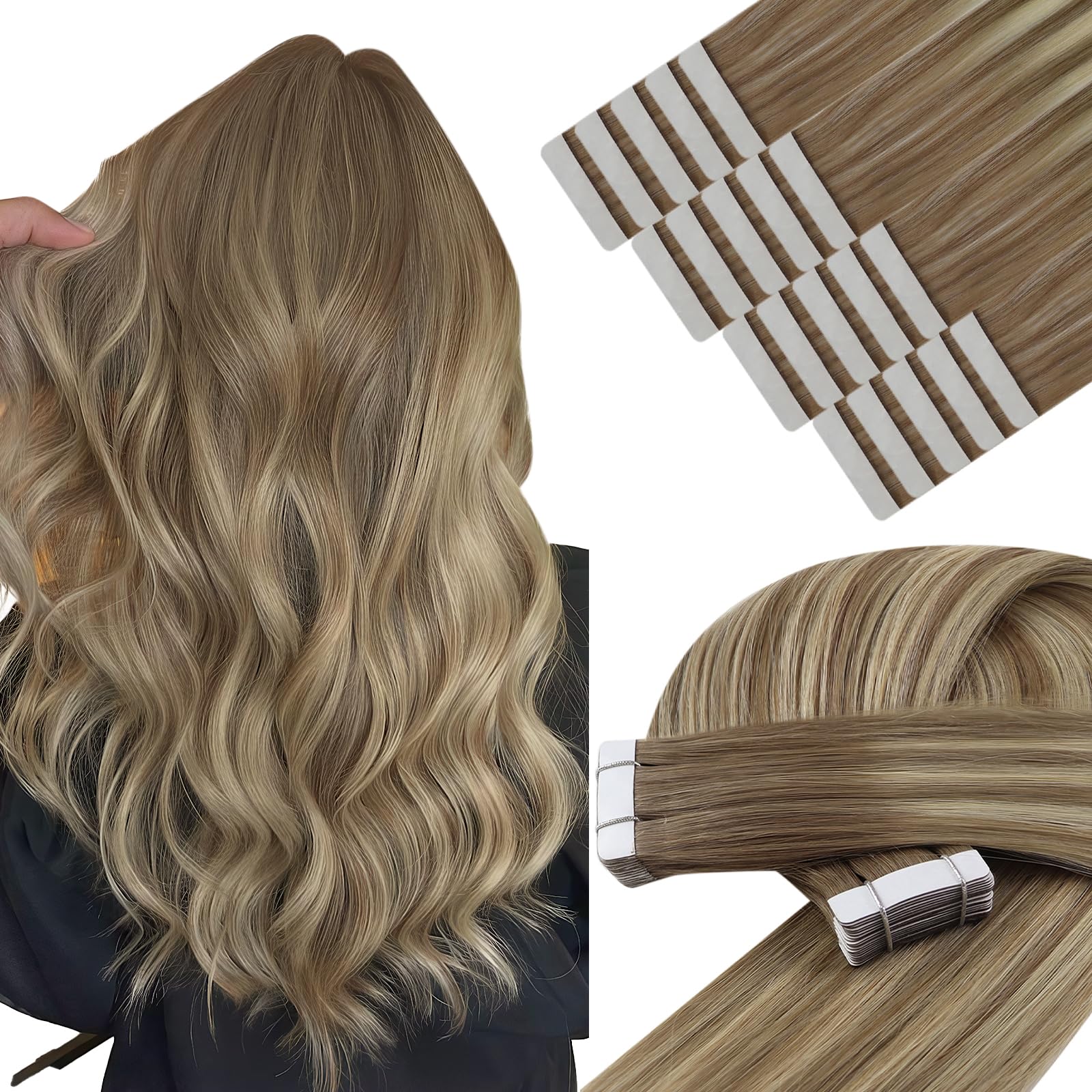 YoungSee Tape Hair Extensions Platinum Blonde 16In Tape in Hair Extensions Real Human Hair for Women 20pcs 50g Easy to Wear Hair Tape-in Extensions Blonde — view 21