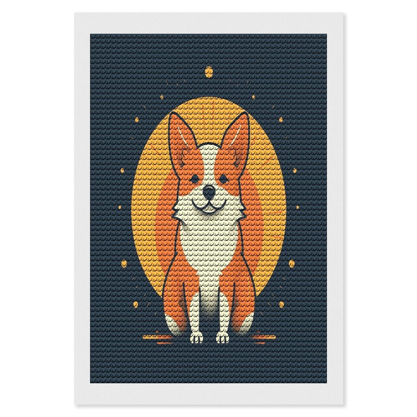 JTREHY Playful Corgi Diamond Art Kits Personalized DIY Round Diamond Painting Kits for Beginner Full Drill Diamonds Dots Paintings for Adults Gem Art Crafts Home Decor