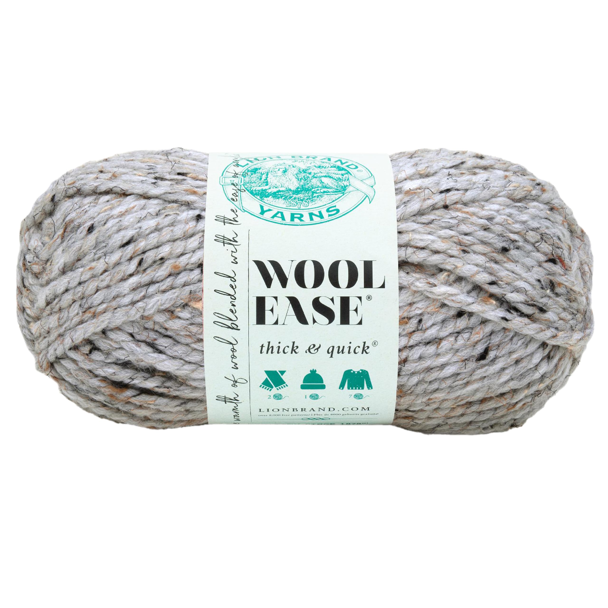 Lion Brand Yarn Wool-Ease Thick & Quick Yarn, Soft and Bulky Yarn for Knitting, Crocheting, and Crafting, 1 Skein, Grey Marble