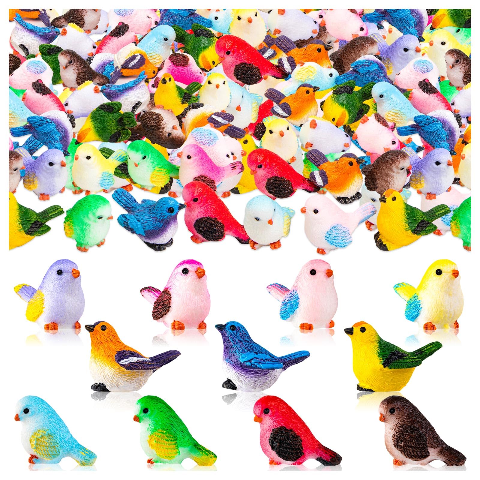72PCS Miniature Cute Bird Decorative Figurines - Dollhouse Accessories, Mini Resin Birds Toy for Garden Crafts, Micro Landscape Home Meetings Decoration, Cake Topper (11 Styles)