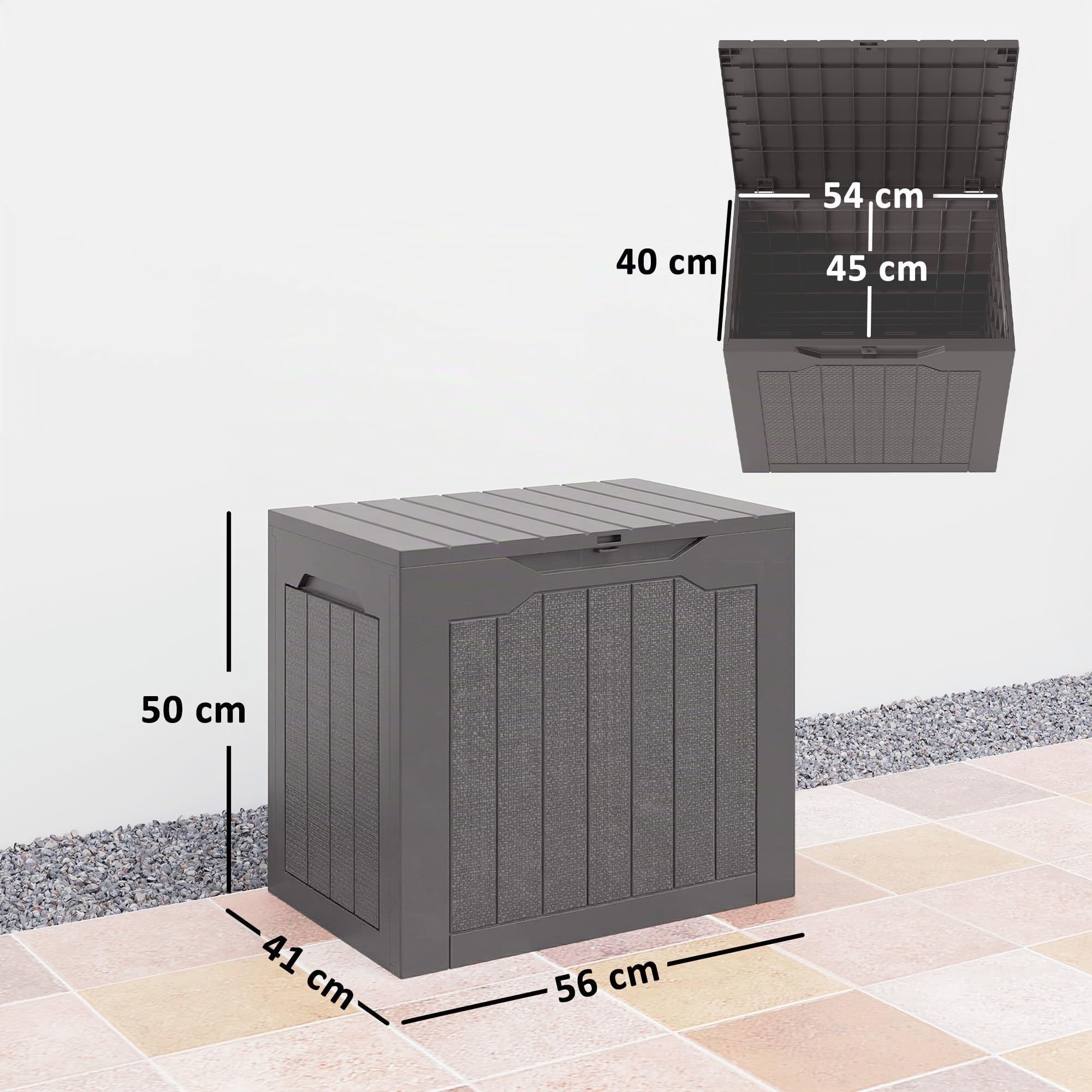 Outsunny Baule da Esterno da 97L Maniglie Integrate 56x41x50 cm Marron | Baule da Giardino, Maniglie Integrate, Gancio per Lucchetto, Contenitore da Esterno, Patio, Piscina