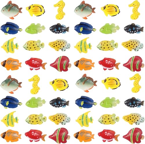 Boao 48 piezas de juguetes de peces de plástico pequeños peces tropicales conjunto de animales marinos juguetes de baño juguetes de fiesta tropical
