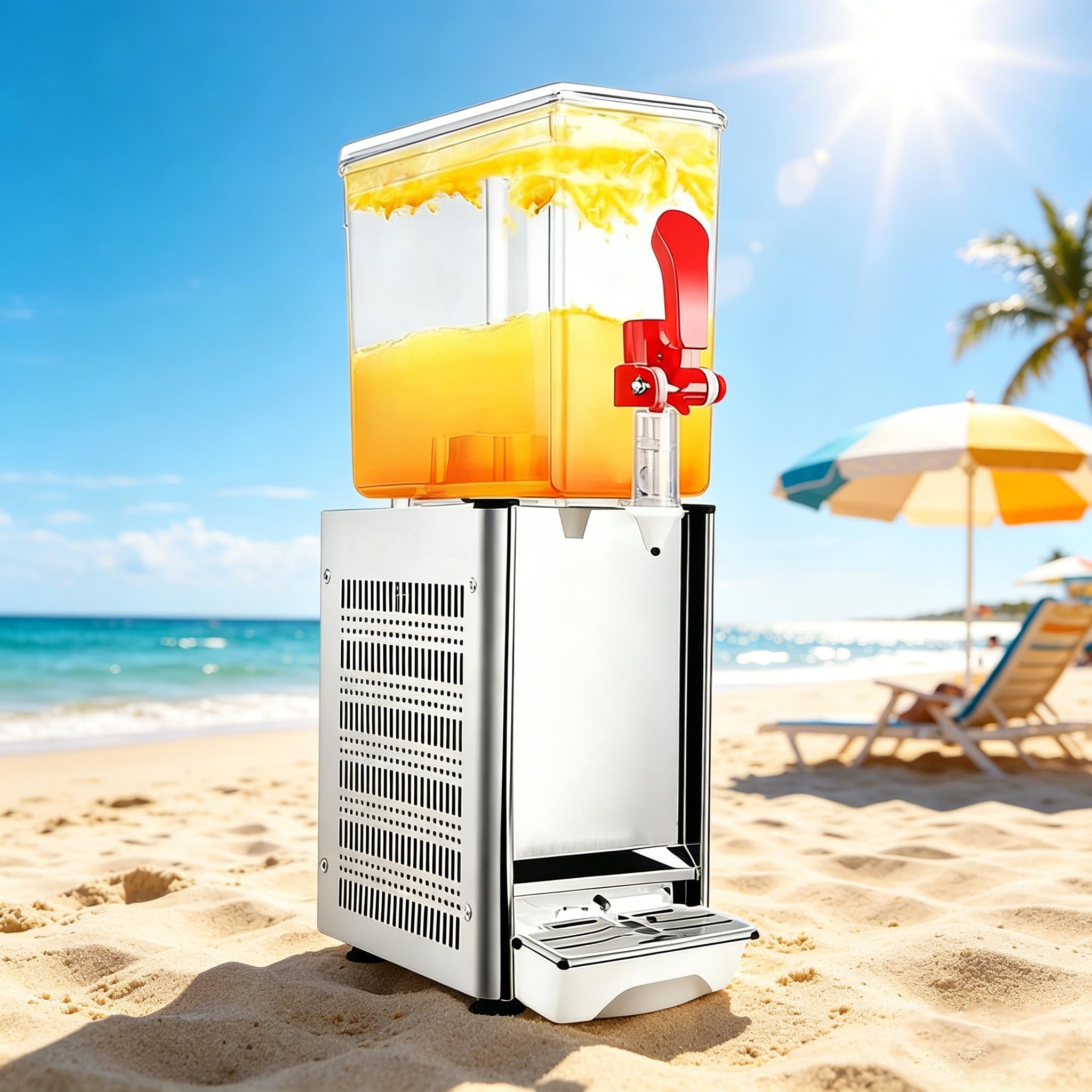 Distributore di bevande, distributore di bevande refrigerate commerciali con controllo termostato, dispenser per succhi di frutta, punch e limonata in acciaio inossidabile, 1-4 serbatoi