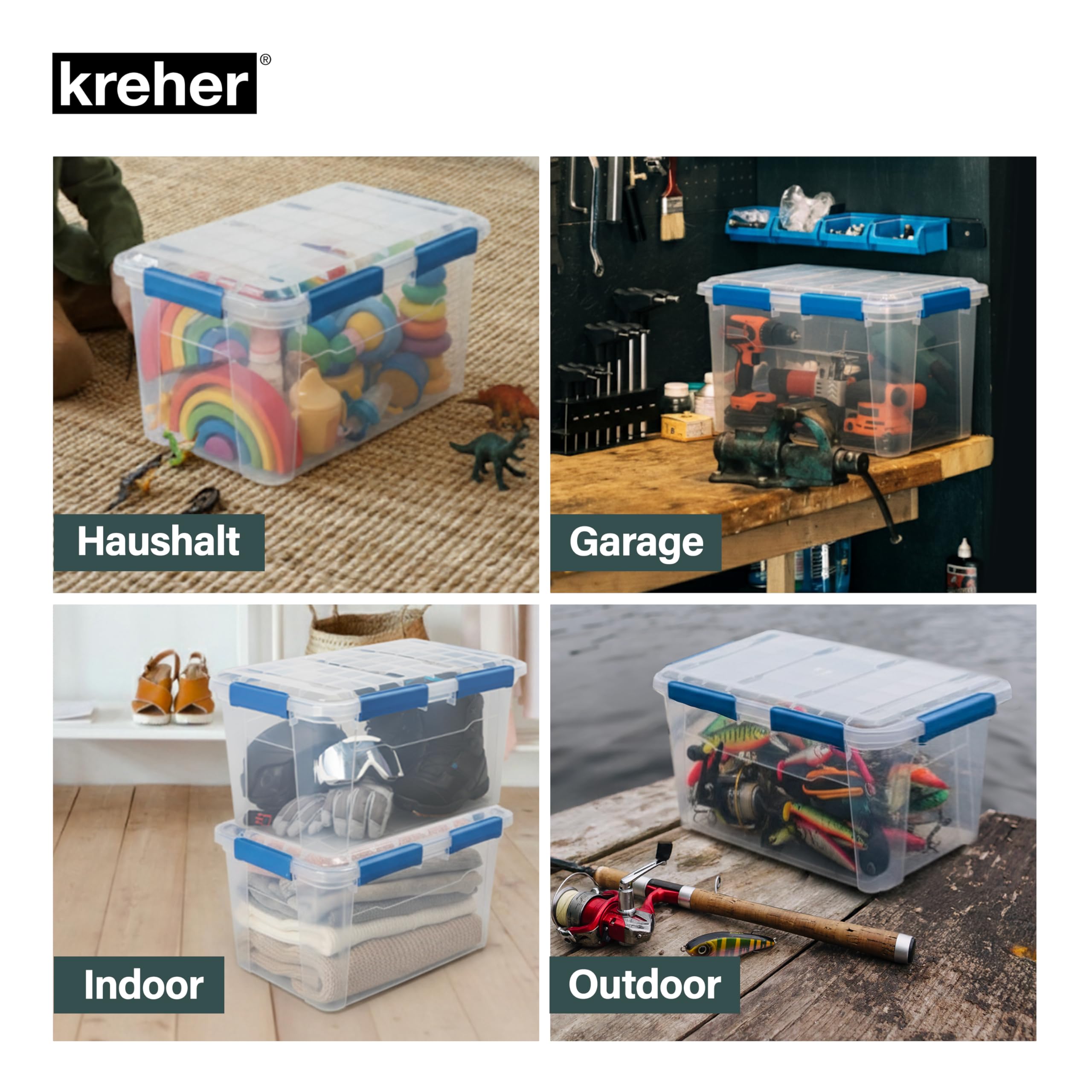 Kreher® Aufbewahrungsbox mit Deckel (50 Liter) – Wasserdichte Box stapelbar, Luftdichte Box BPA- & schadstofffrei, robuste Lagerboxen mit Silikondichtung, Kunstoffbox mit 6 Clips (2)