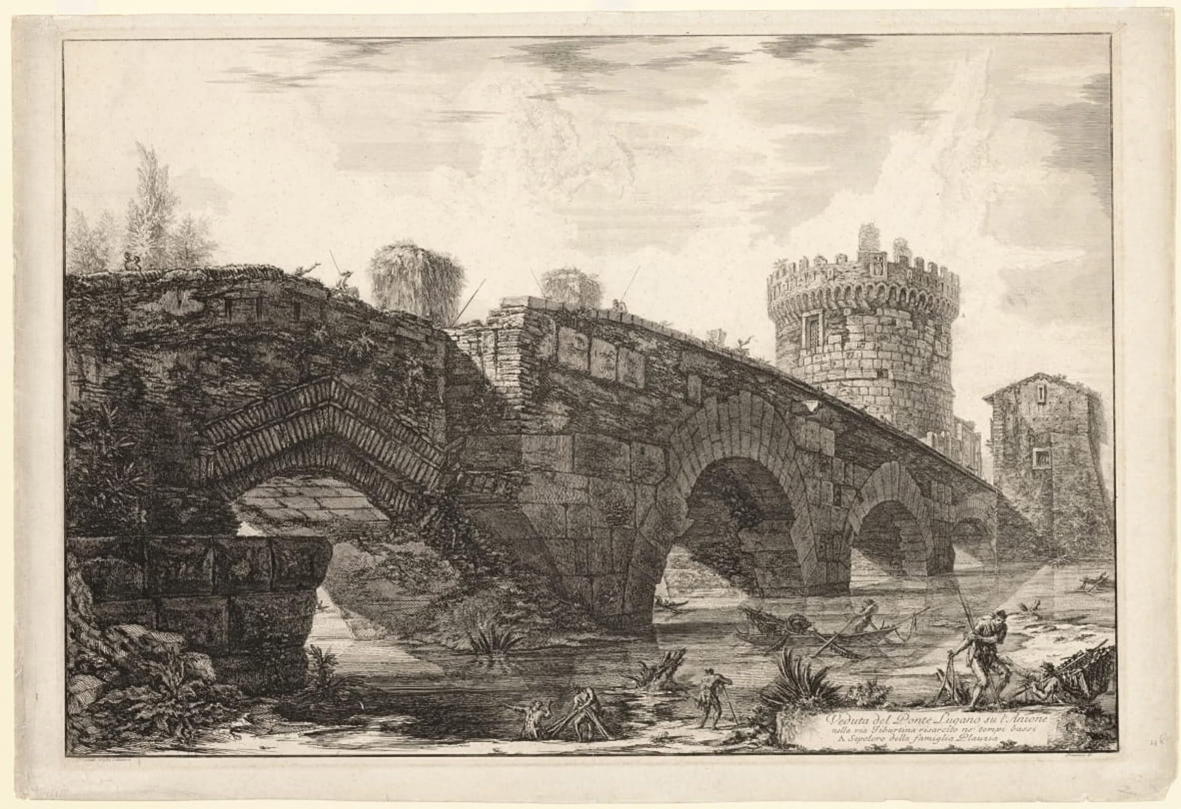 POSTERIIk Vintage Print Pop Art Landscape Artwork View of Ponte Lugano on the Anio by Battista Piranesi Art Prints for Office Home Decor 60x90cm