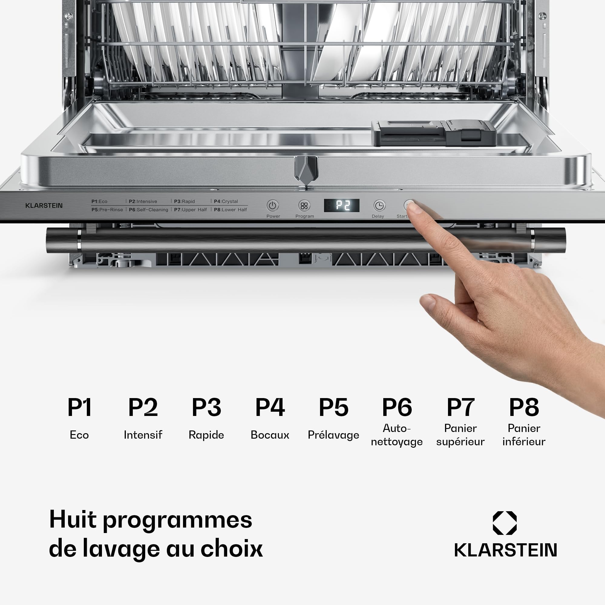 Klarstein Luxara Lave-vaisselle encastrable 14 couverts 8 programmes AquaStop Eco Wash