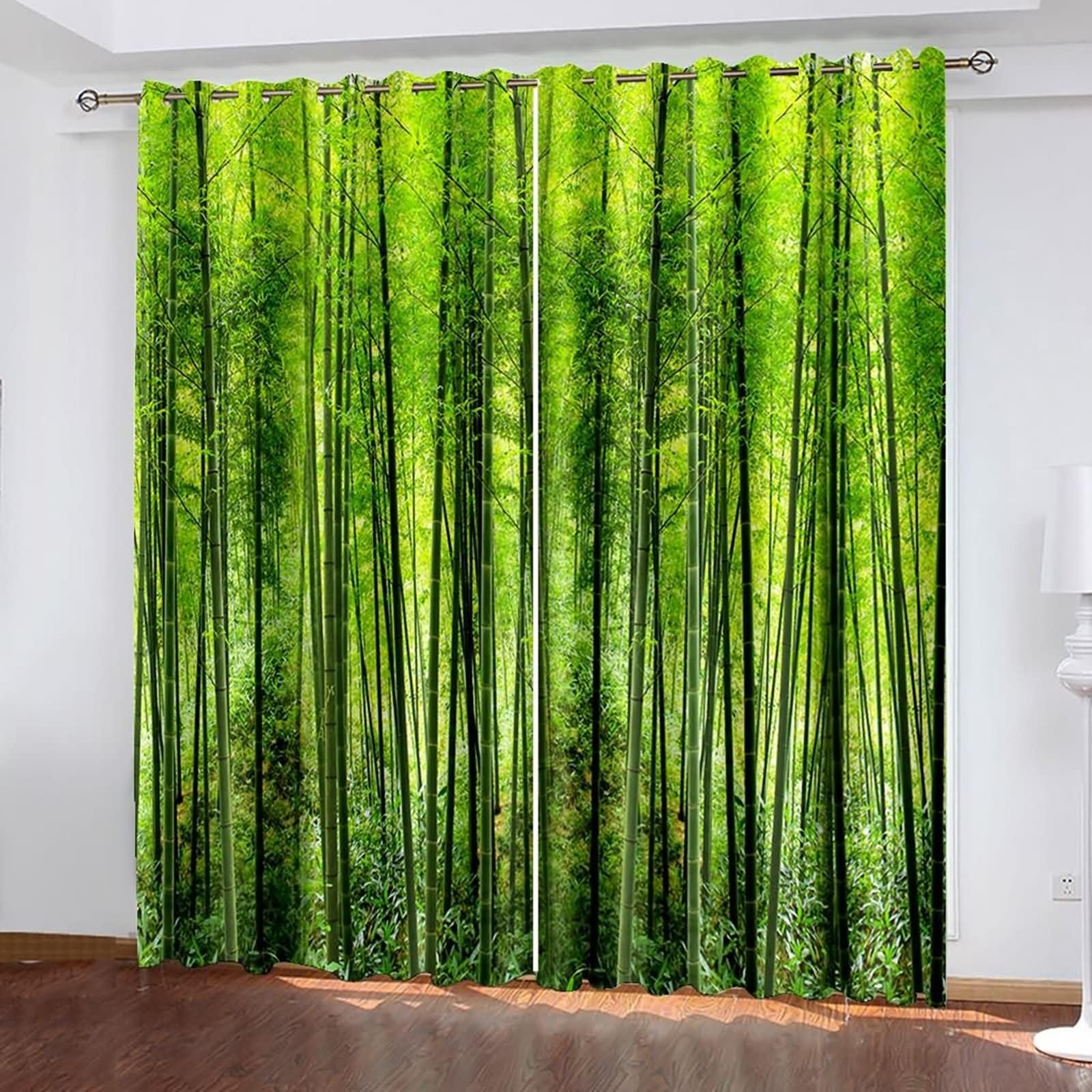 Homxi Curtain for Balcony Blackout 2 Panels Set,2 x 54W x 72H in,Curtain Panel Grommet Trees Scenery Green Curtains for Balcony