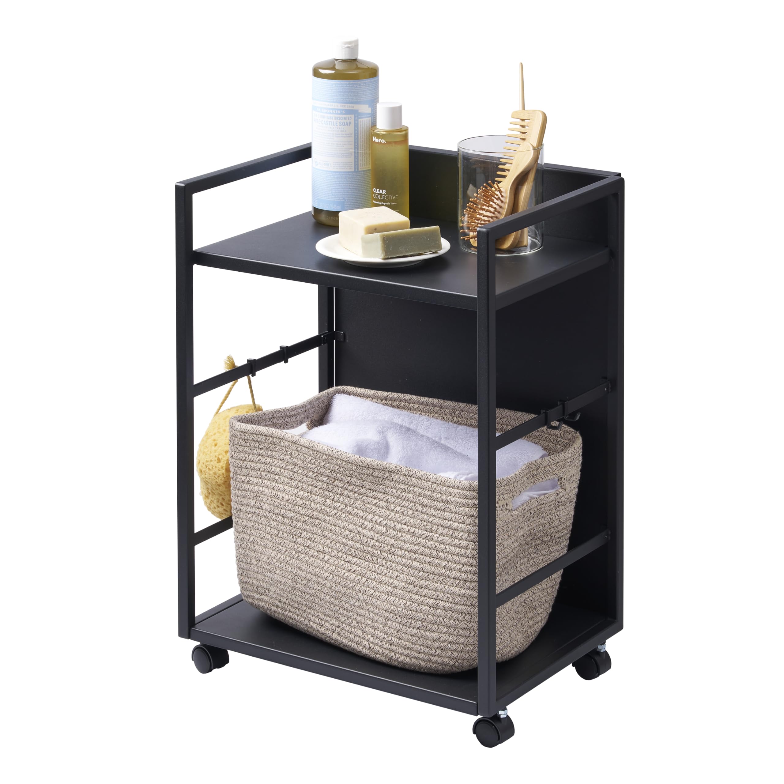 View 1 of **MISSING HARDWARE** YAMAZAKI Home Tower Wheeled Wagon Cart with Adjustable Shelves and Hooks - Rolling Concealed Organization for Food, Pet Supplies, Or School Supplies, 24" - Steel -