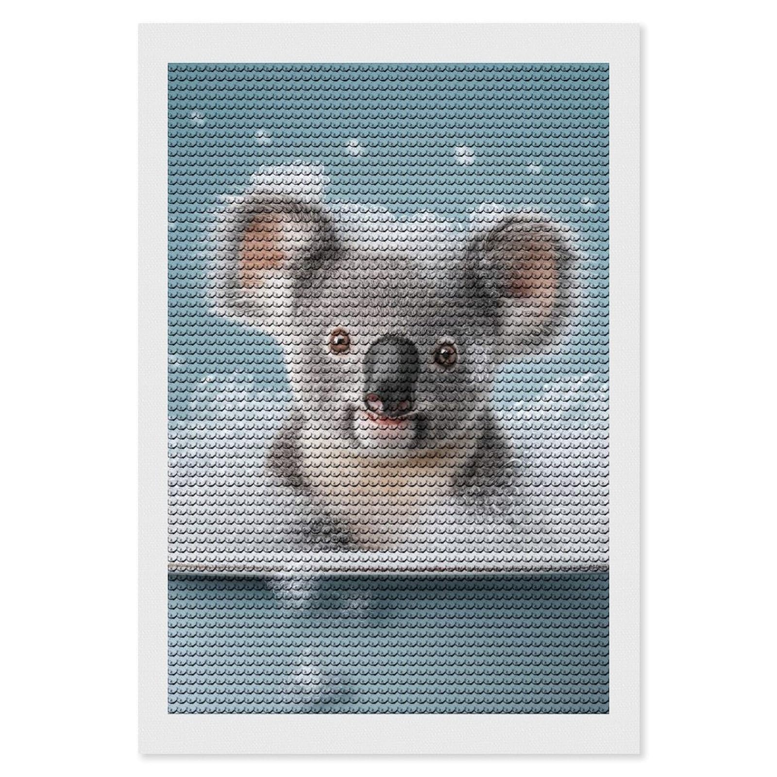 Junmoney Koala in A Bubble Bath Diamond Art Canvas 8"x12", for Adults, Pleasing Wall Art Project, Modern Decor, Gift Idea, Nice Detail and Sparkle